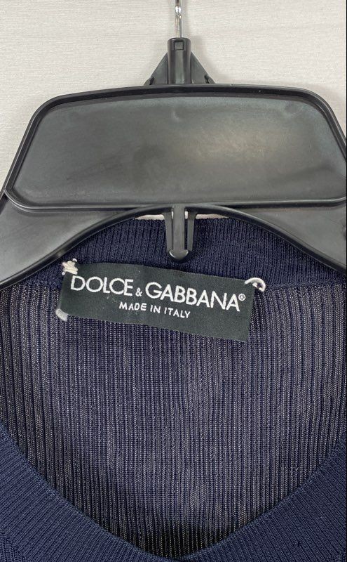 Vintage Y2K Dolce & Gabbana Women&rsquo;s Navy Blue Ribbed Rayon Cardigan IT 40 Small