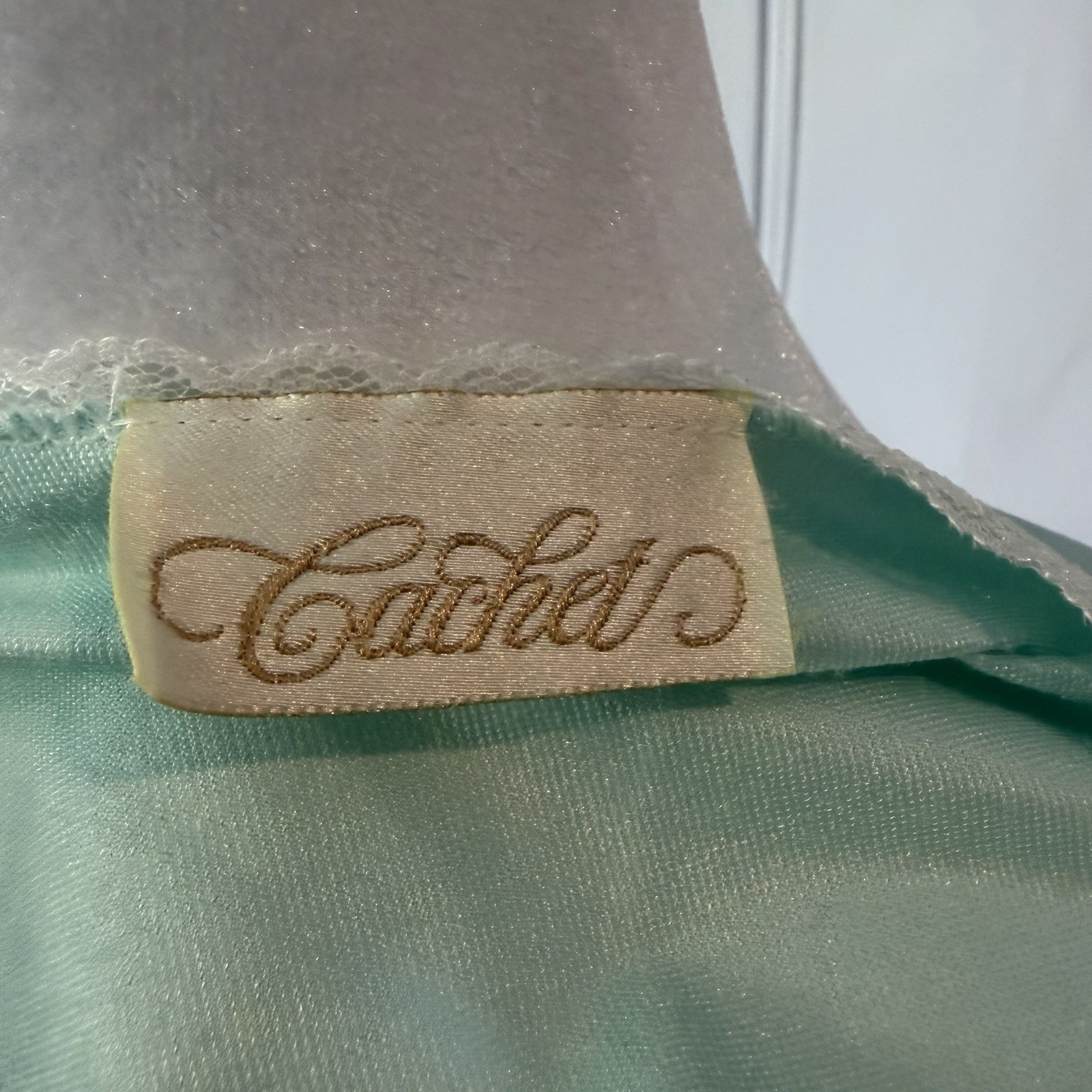 Vintage 80s Cachet Cottagecore Mint Satin Nightgown Large Lace Collar Sears USA