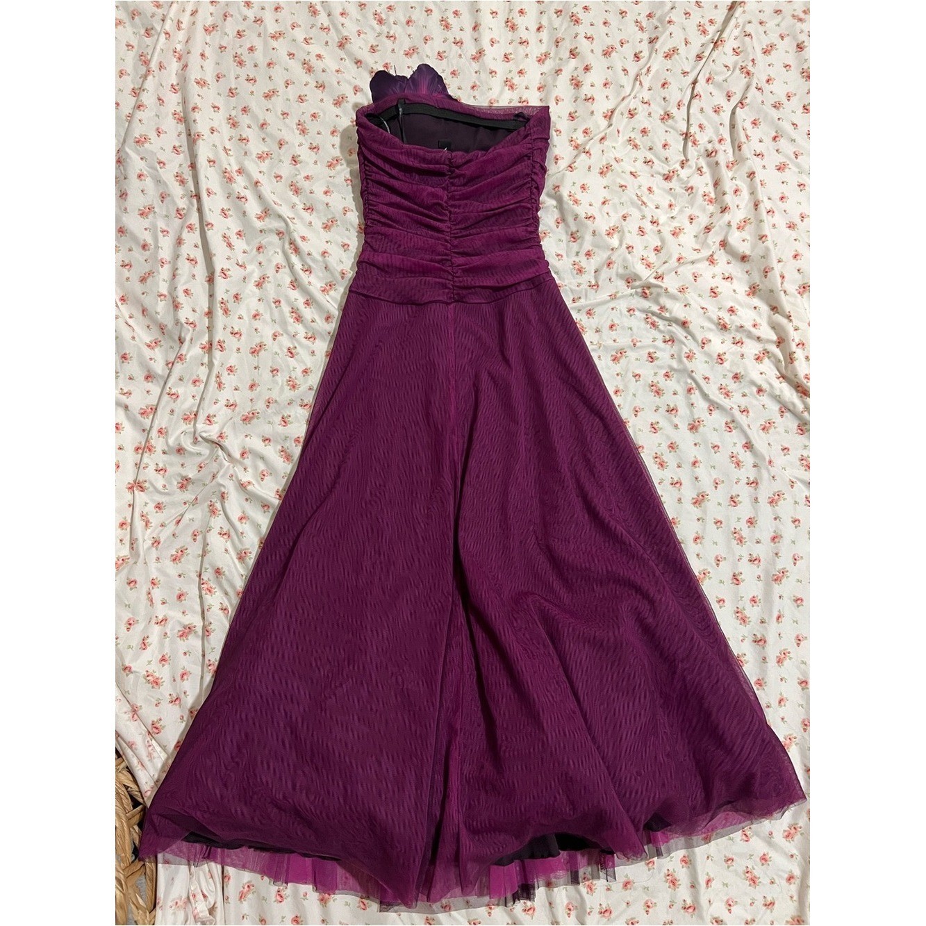 vintage pink/purple gothic fairy strapless prom dress with big flower detail