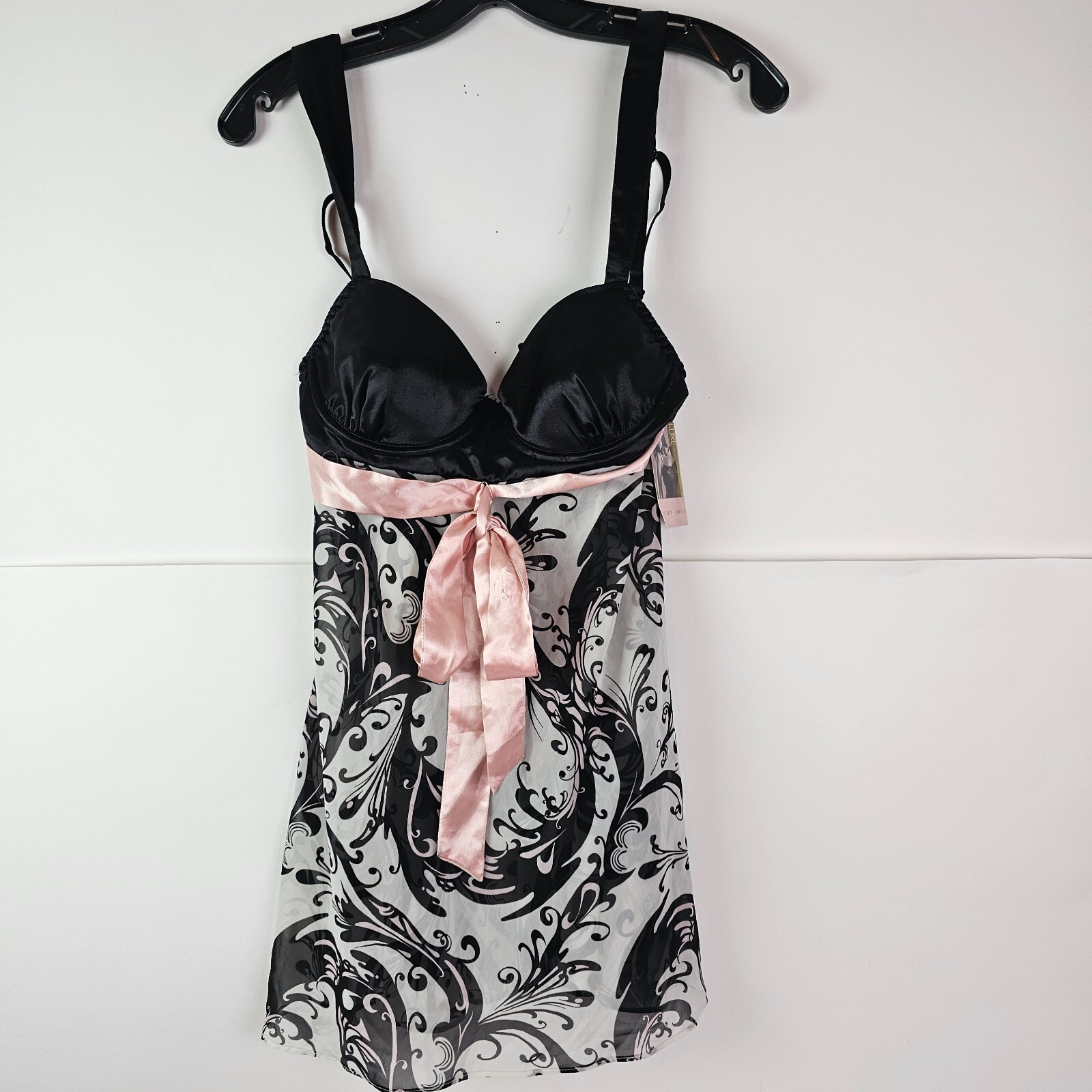 NWT Gilligan O&rsquo;Malley Babydoll Chemise Lingerie Sheer Black Pink M