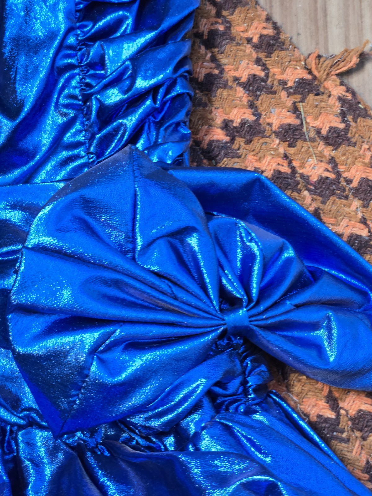 Vtg 80s Zum Zum Metallic iridescent Blue Lamé Foil Prom Party Dress Sz 4