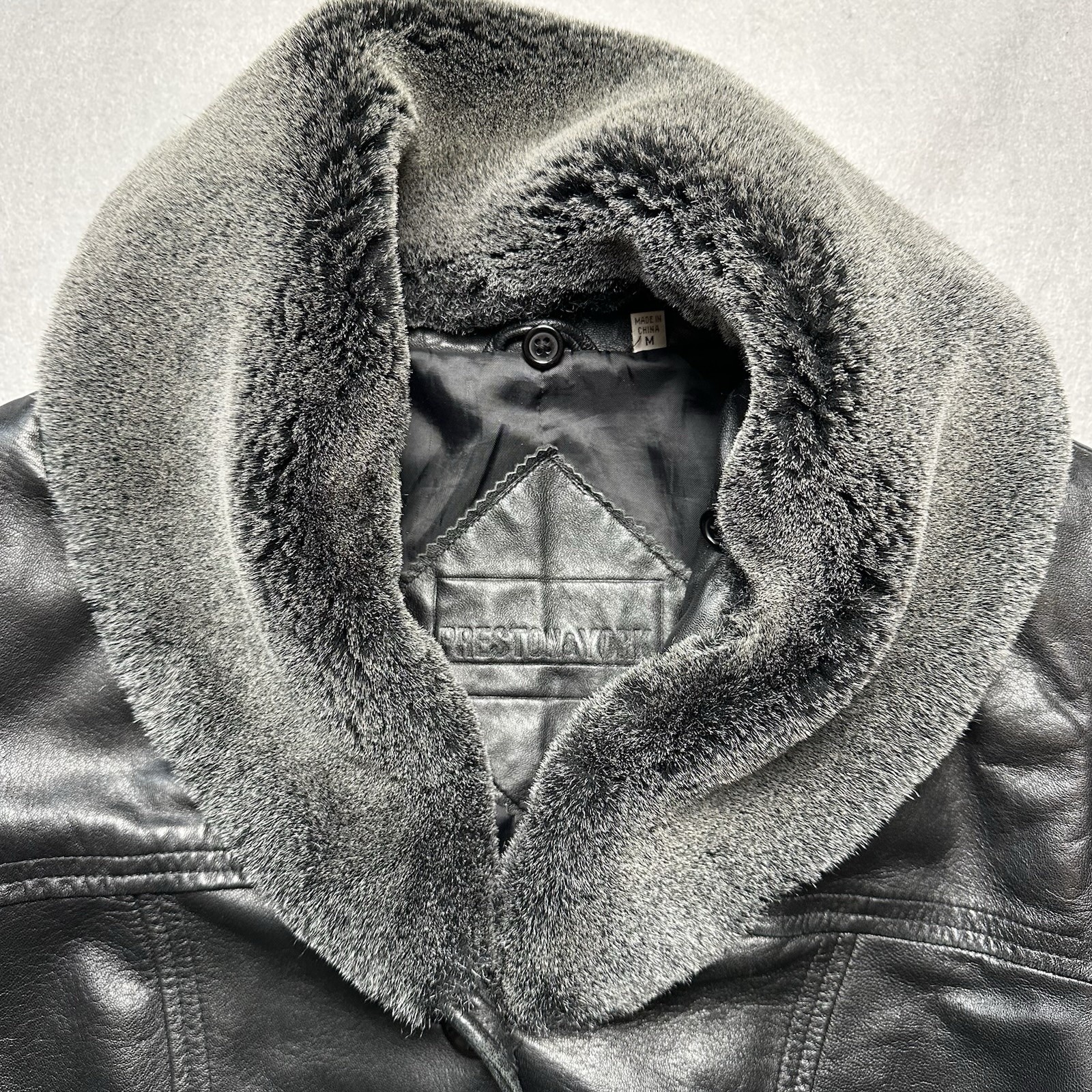 Y2K Preston & York Leather Jacket Detachable Fox Fur Collar Sz M Coat Lambskin