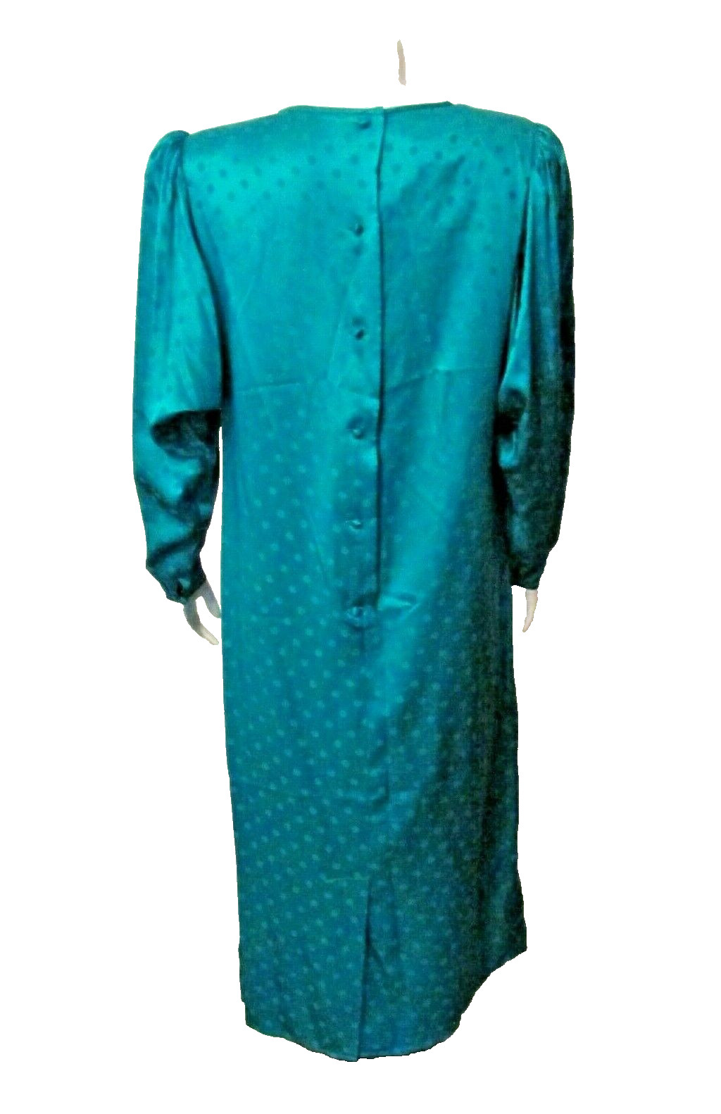 80&rsquo;s John Weitz 100% Silk Polka Dot Emerald Green Dolman Sleeve Shift Dress 8