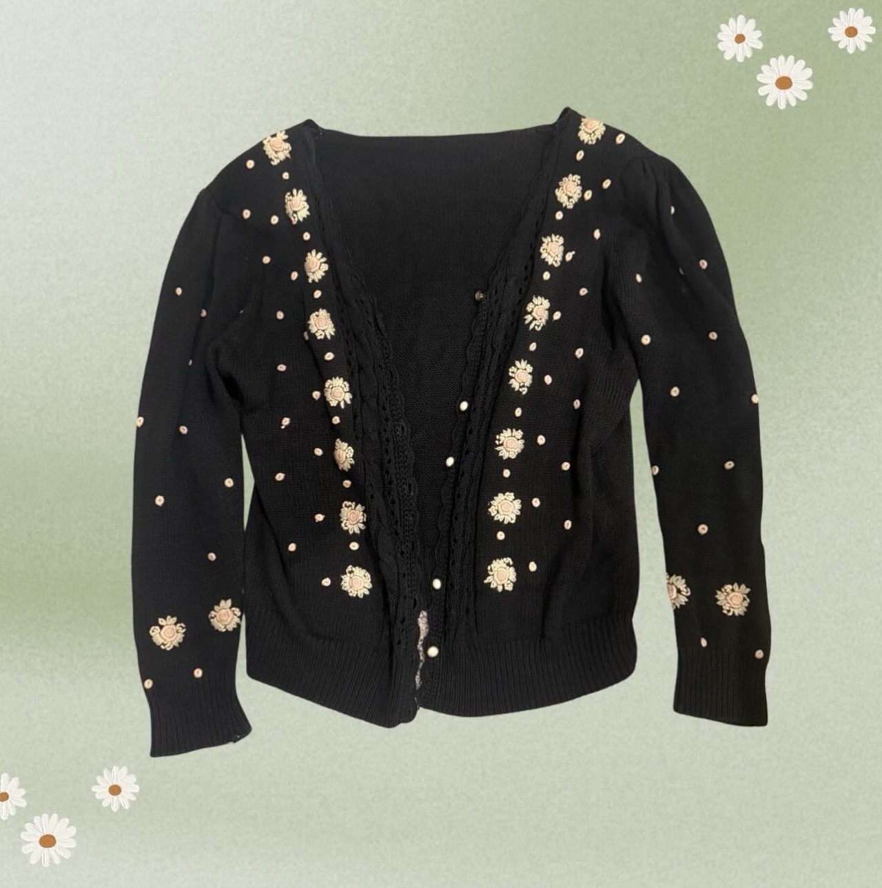 Vintage Cardigan With Flower Details And Embroidery Size S/M