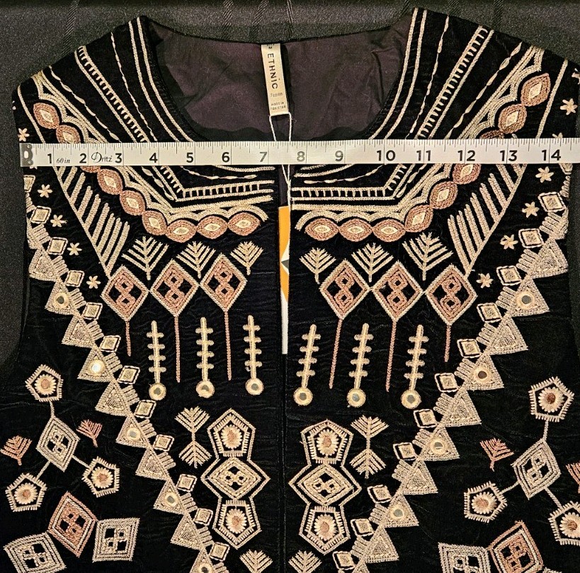 Black Velvet Mirror Work Embroidered Ethnic Vest Waistcoat New With Tags Boho