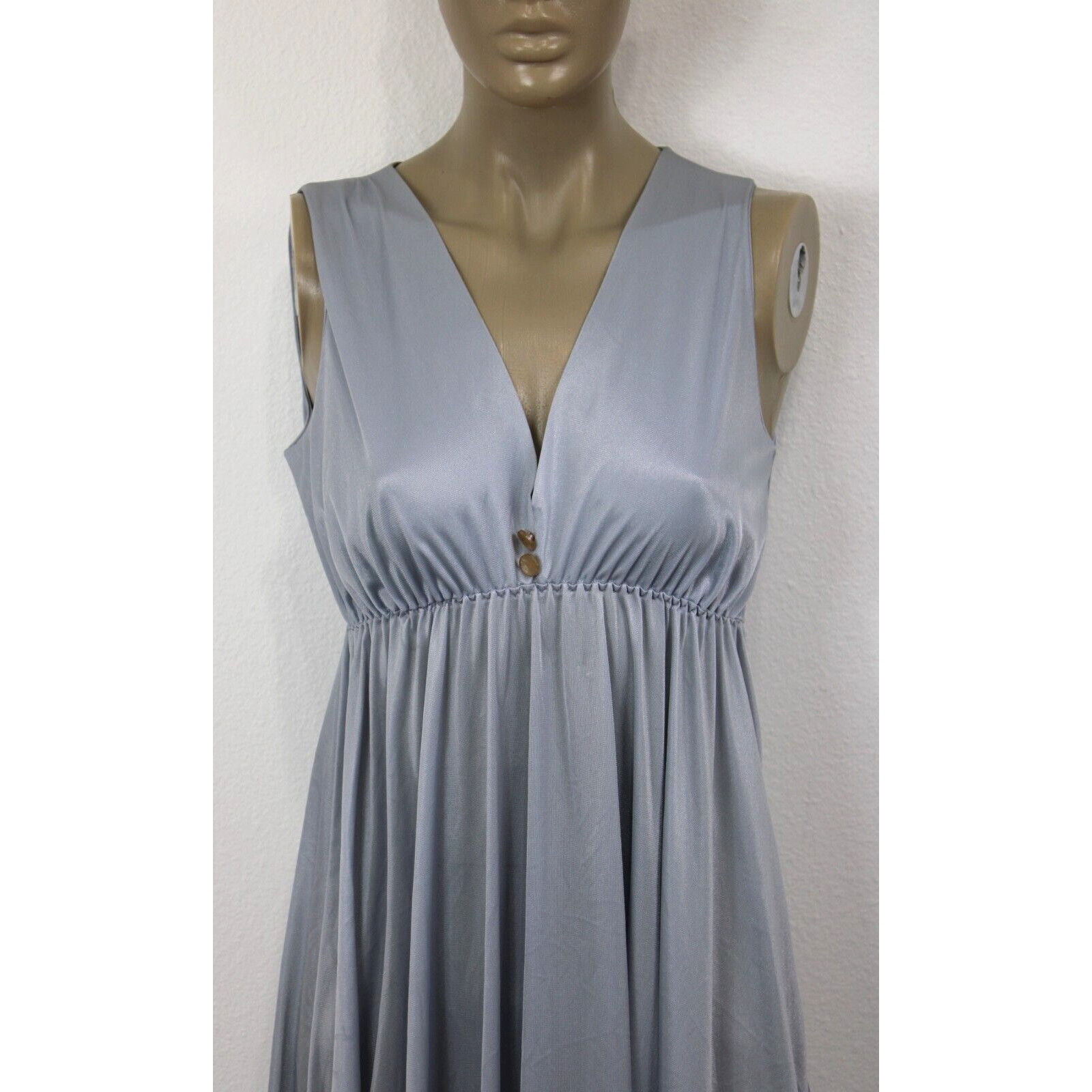 Nightgown Size S Vintage 70’s Silver Gray Satin Silky Long Full Flowy Women&rsquo;s
