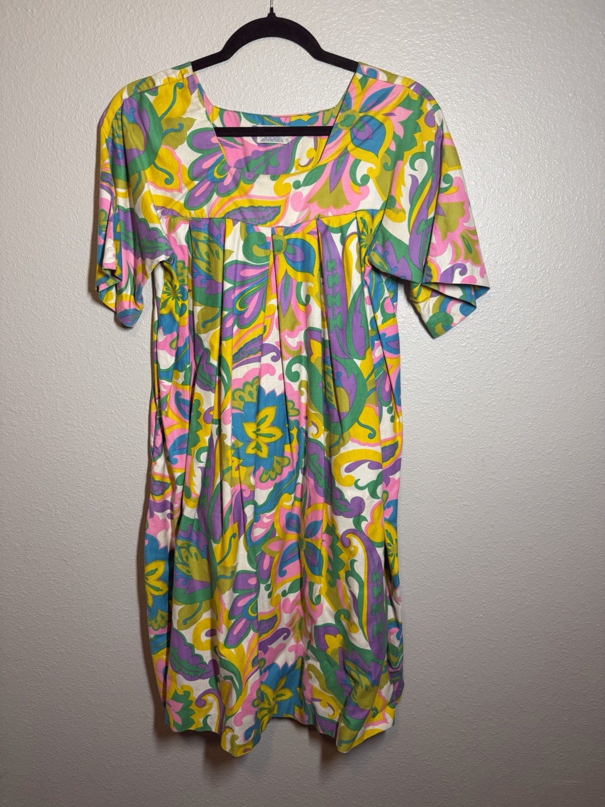 Vtg Sears MuuMuu Caftan Floral House Lounge Dress Medium Hawaiian 1970s Cotton