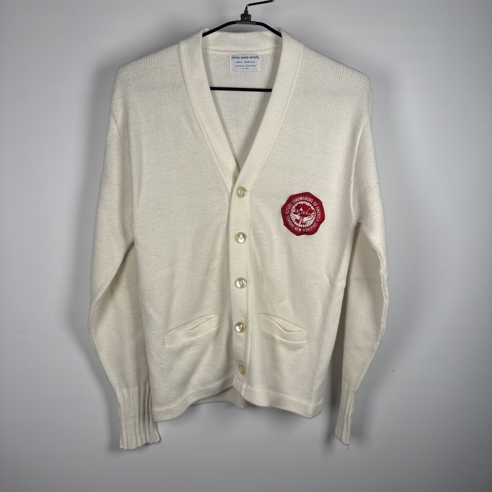 Vtg 60s White Cardigan Sweater Future Homemakers Of America Sz Large
