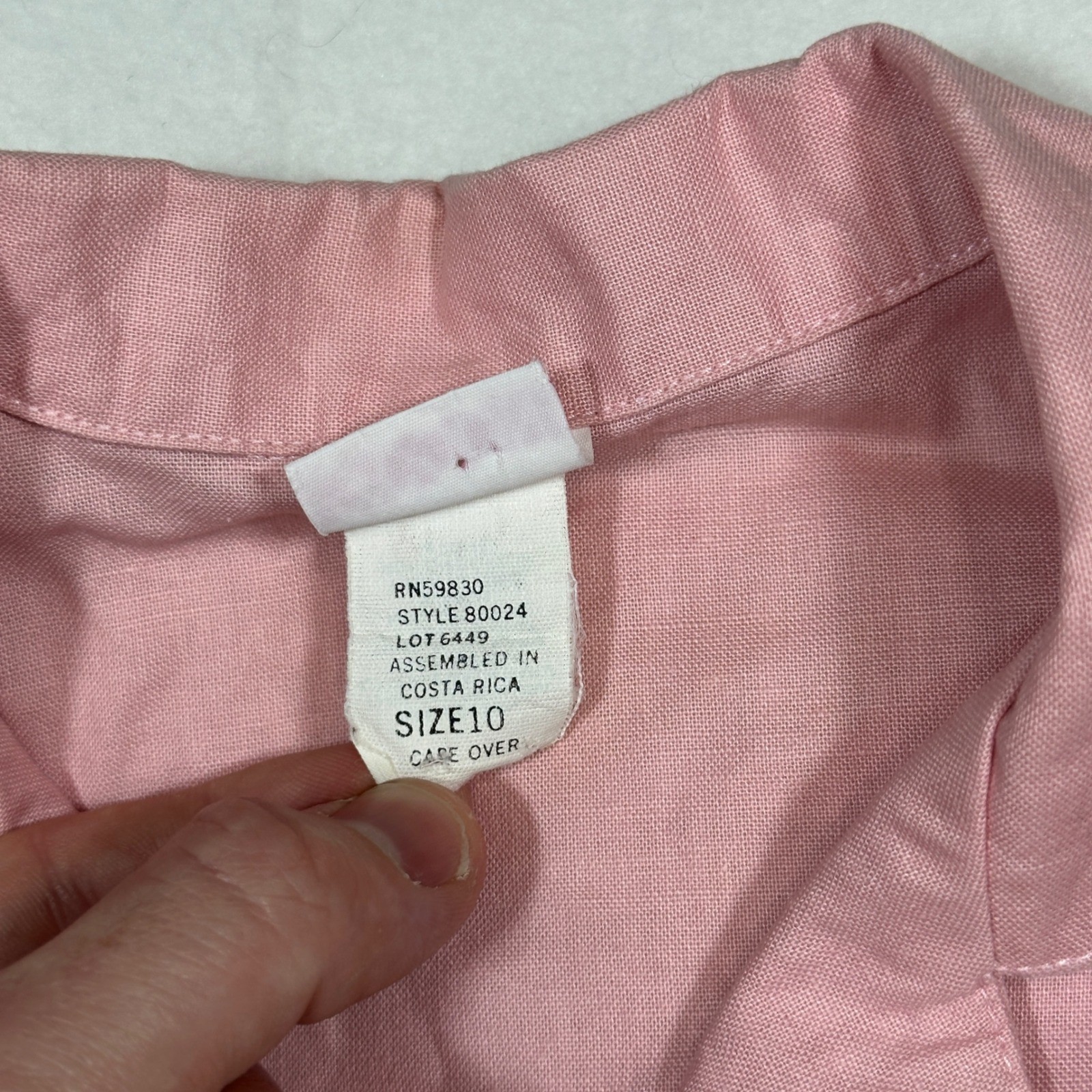 Vintage Sasson Pink Short Sleeve Button Down Shirt Camp Collar Size 10 80024