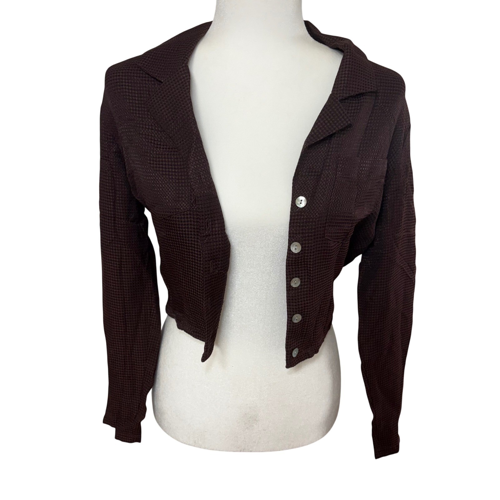 90s Jonathan Martin Brown Cropped Button Up Blouse Indie Sleeze Womens M USA