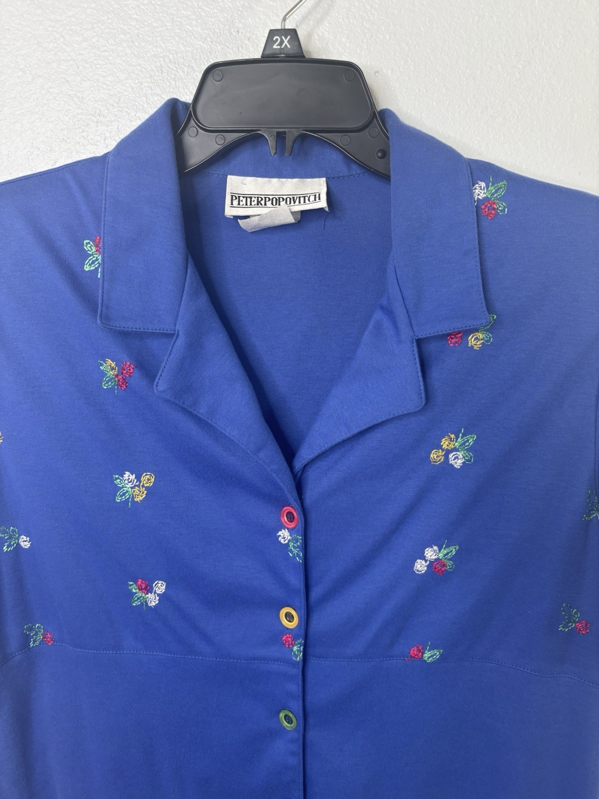 Vintage Peter Popovitch Large Blouse with Embroidered Flowers