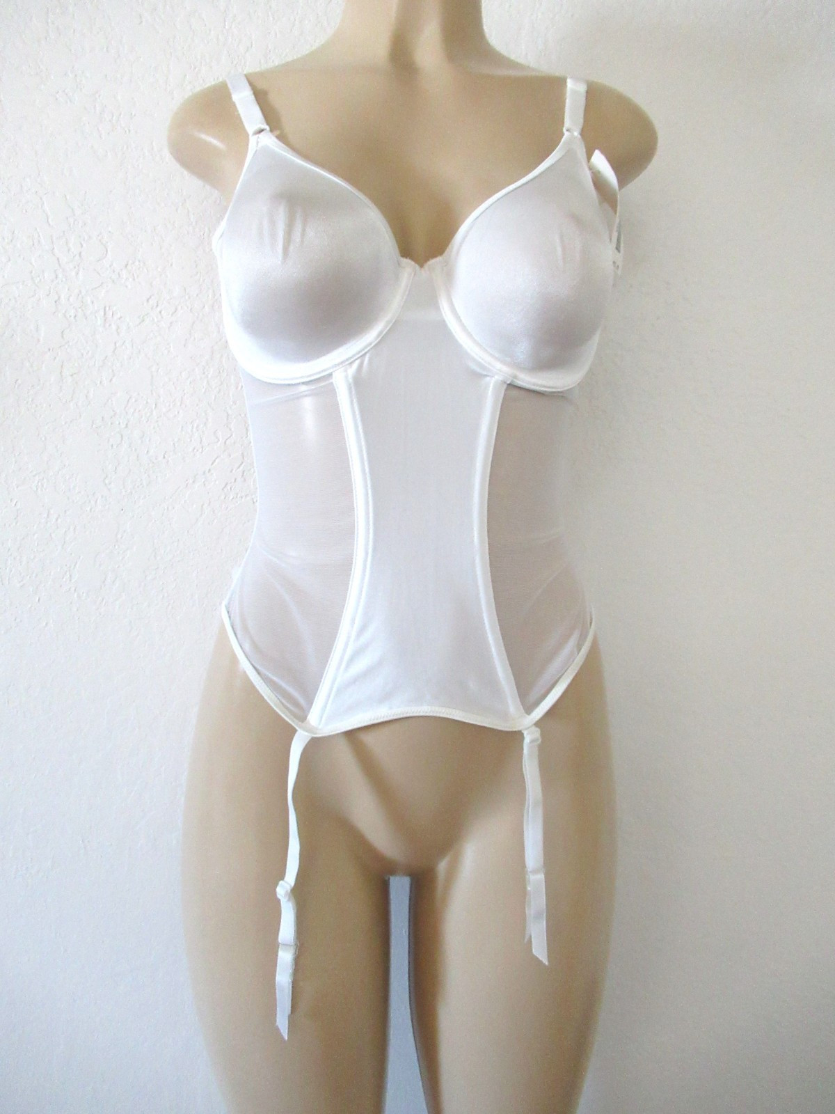 VTG NOS Van Raalte torsolette Bra 36C IVORY white boned mesh w/garters corset