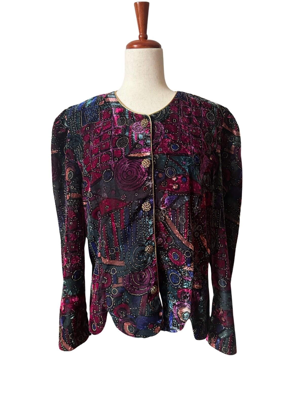 Vintage 1980’s Another Thyme Floral Velvet Sparkle Evening Jacket Size L VTG