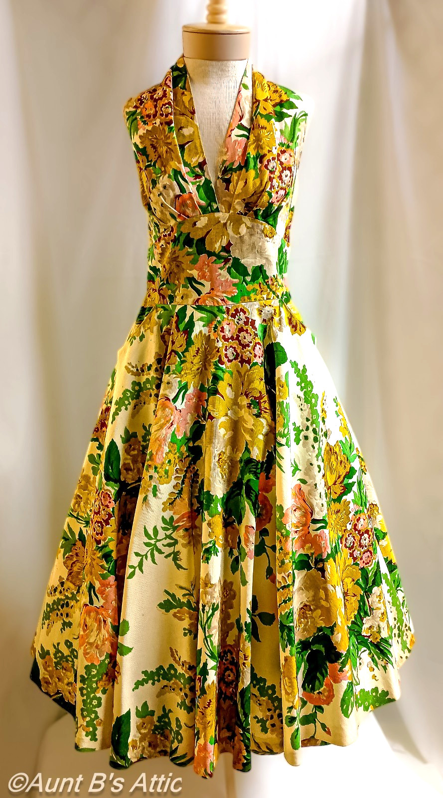 Vintage 50&rsquo;s Reina Cristina Party/Special Occasion Floral Halter Dress Medium