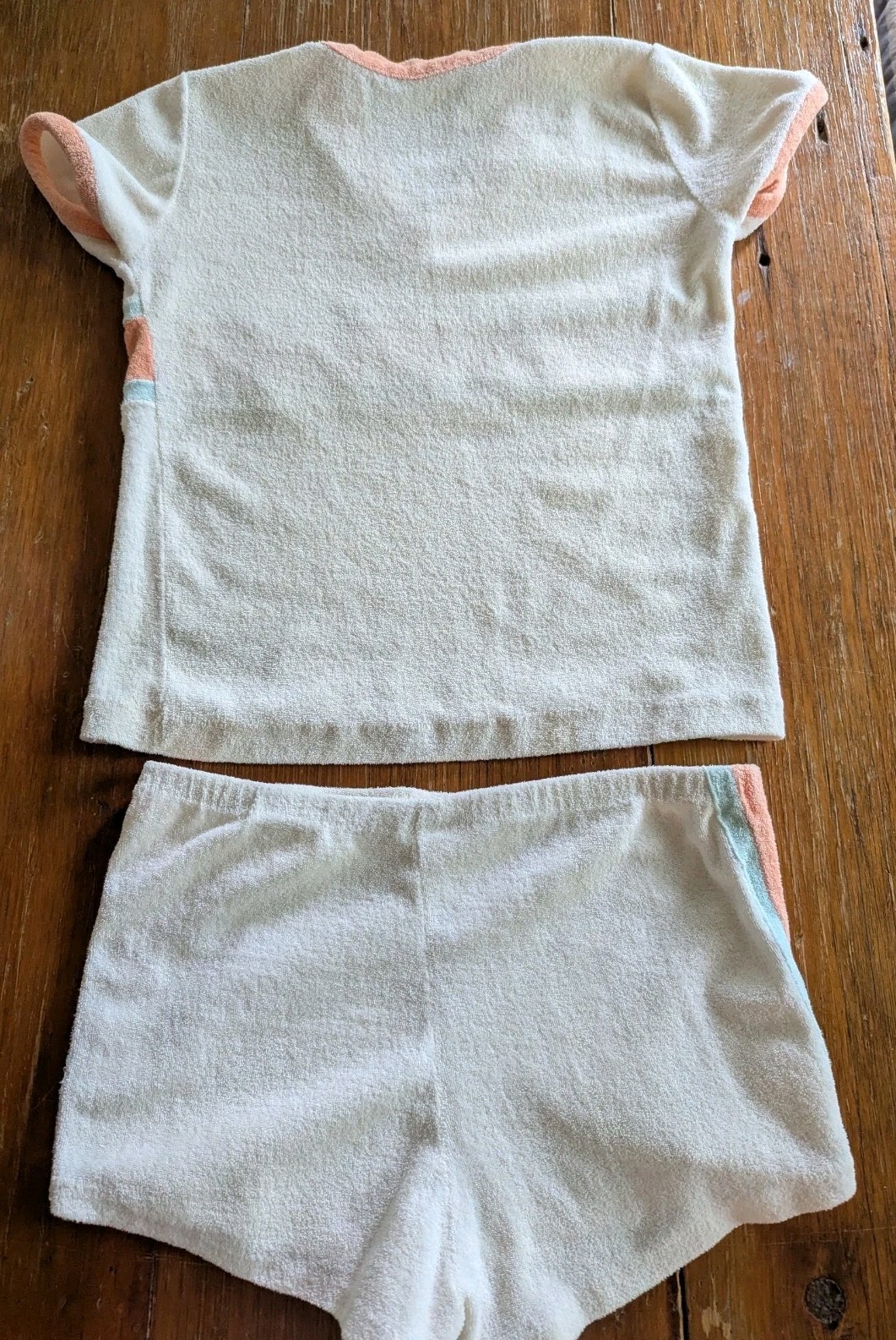 True Vintage 70s Terry Cloth Shorts Set Womens XS S Pastel Lounge Beach Surf