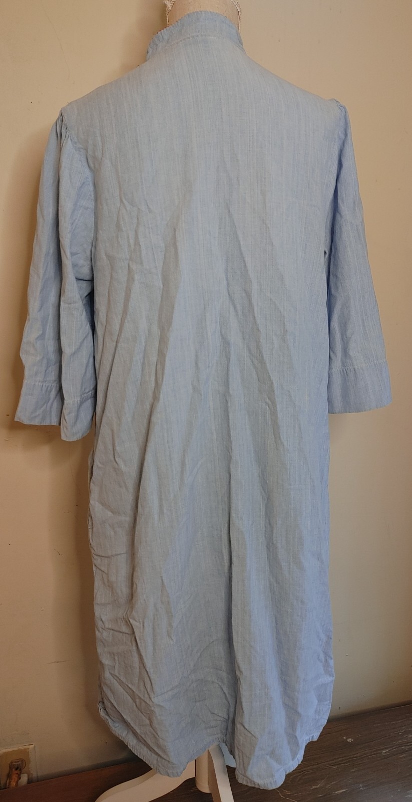Vintage Smart Time Chambray Denim House Dress Womens sz S/M Snaps Grannycore