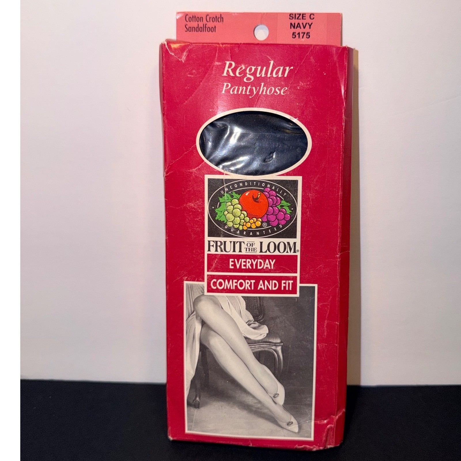 Vintage Fruit of the Loom Navy Blue Regular Pantyhose Sz C Sandalfoot 5175 USA
