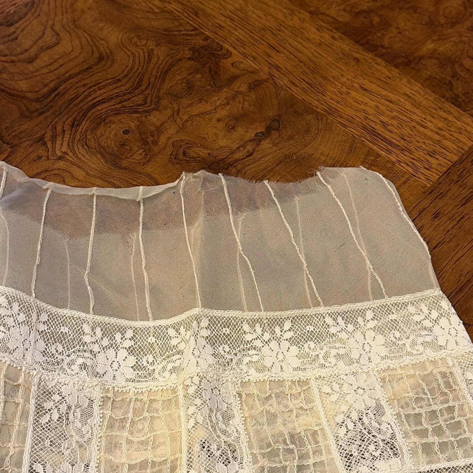 Vintage Silk Sheer Lace Petticoat Slip Skirt Layered Lace Trim Ivory/Material