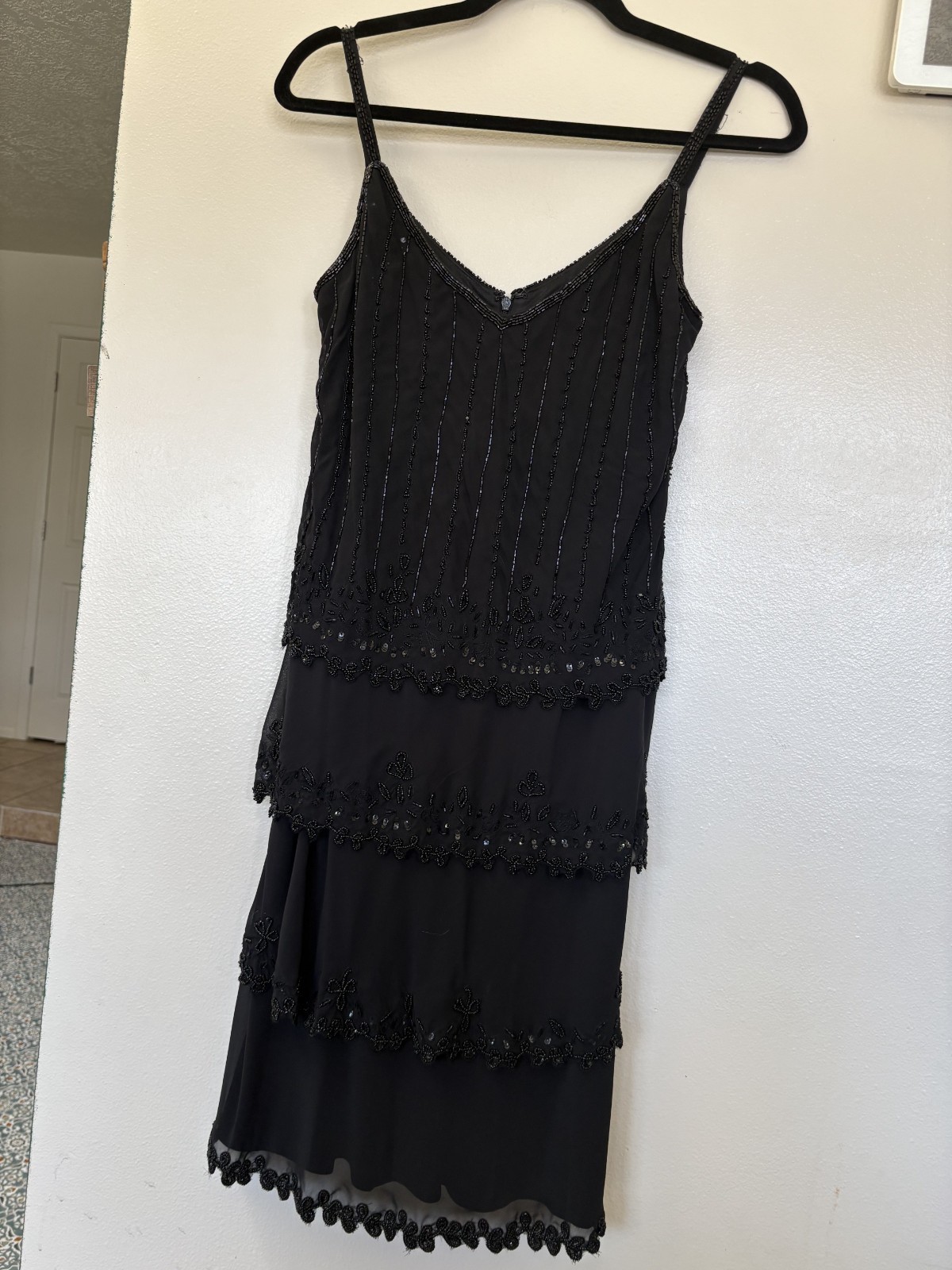 Vintage ALEX Evenings black beaded dress sz 4 excellent condition