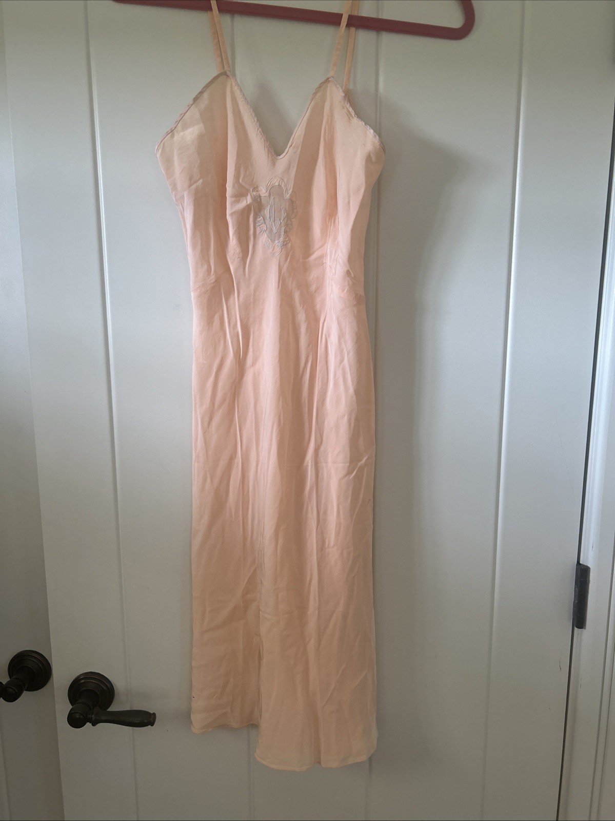Vintage 1940’s La Courelle Lingerie Of Distinction Peach Slip Dress Size 34