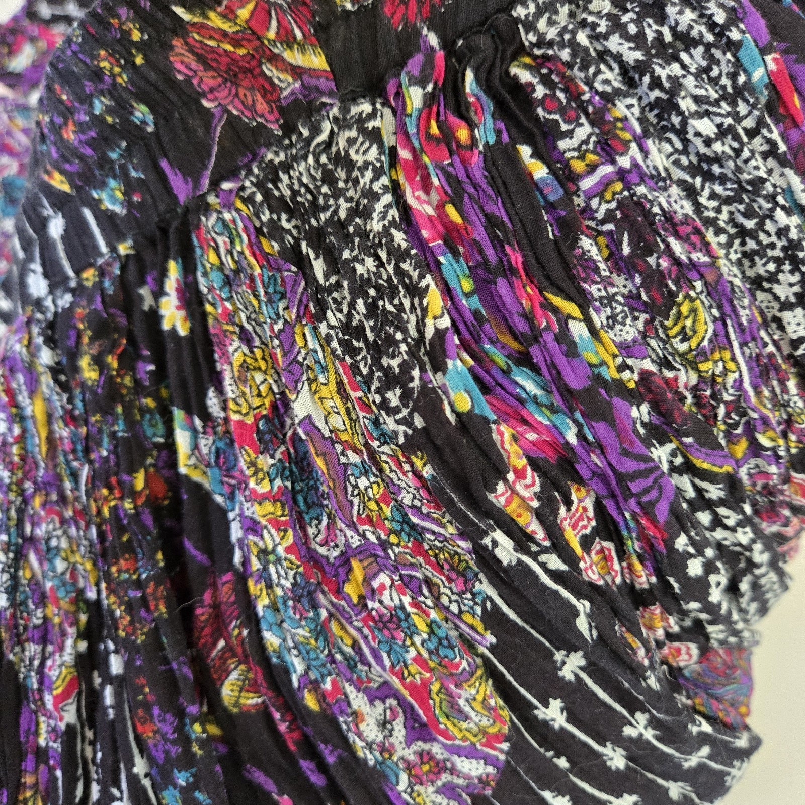 Vintage 1990s Basic Edition Floral Patchwork Skirt Black and Pink Flowy Gypsy M