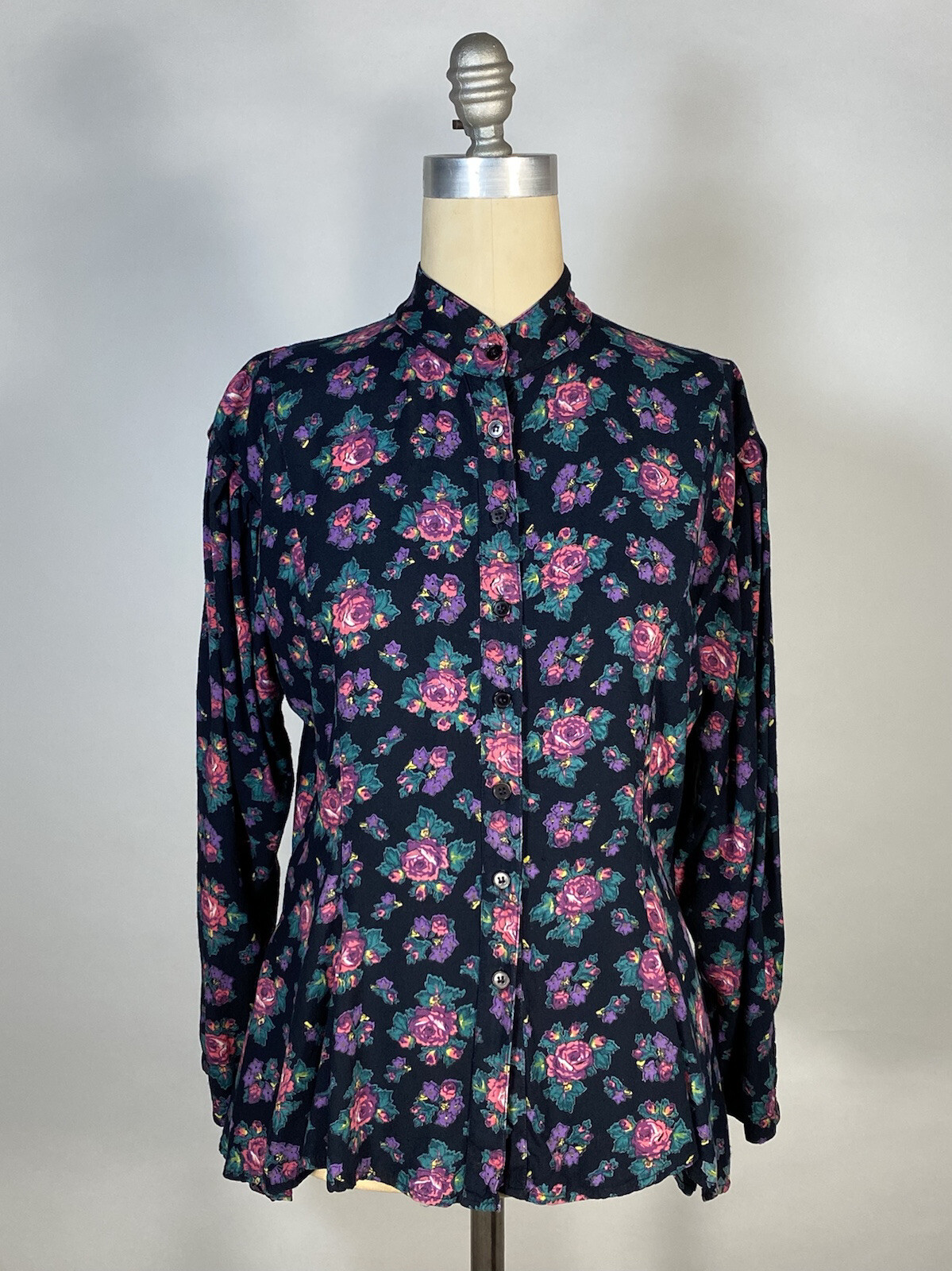 Vintage 1980s-does-VICTORIAN style floral rayon blouse with mutton sleeves PHOOL