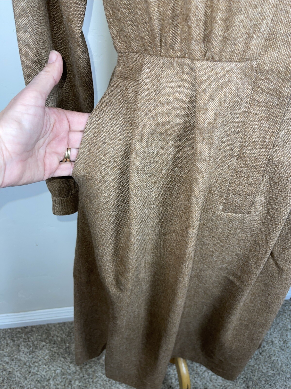 Vintage Authentic Rare Gucci Wool Blend W Suede Leather Dress Small Medium