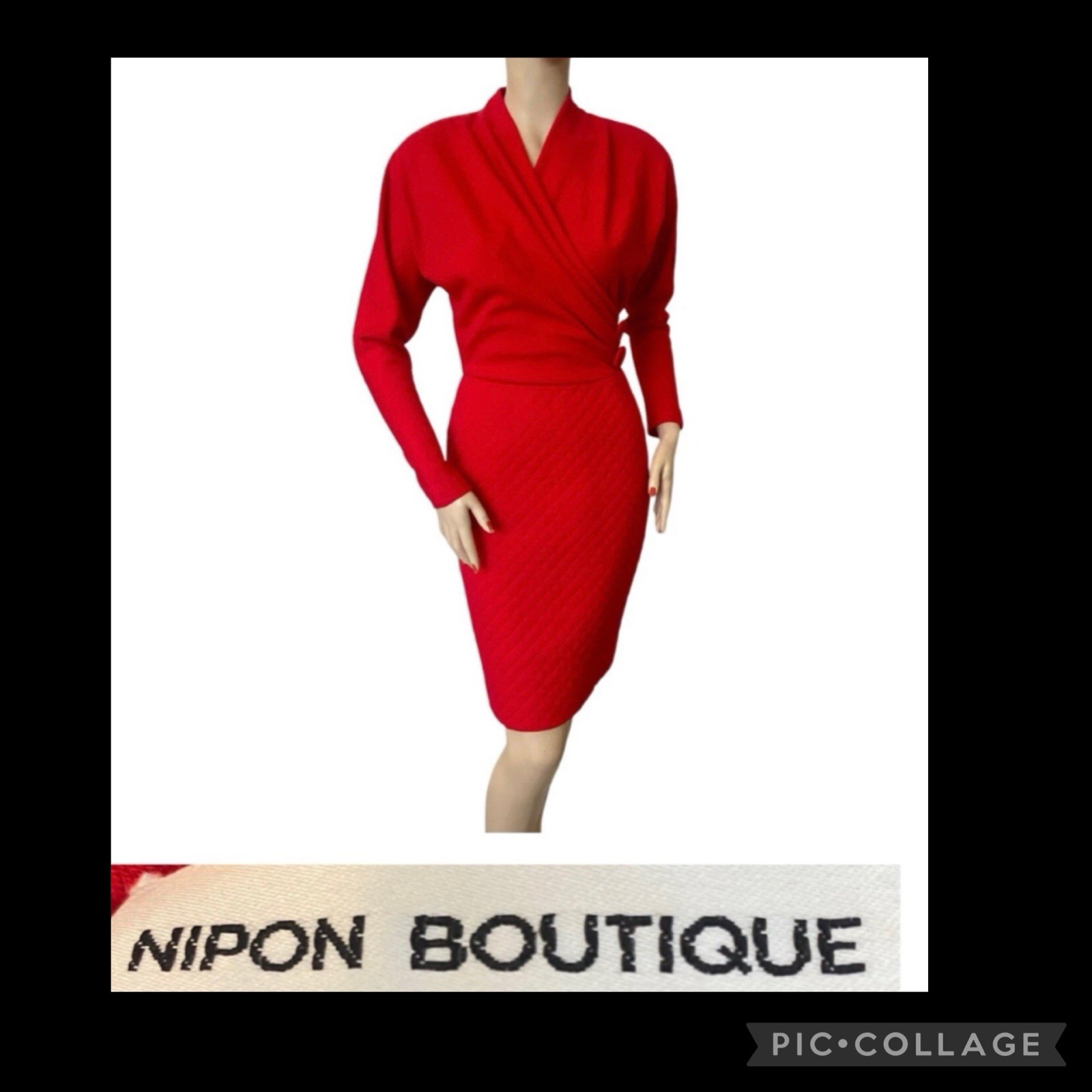 Vintage ALBERT NIPON BOUTIQUE Wiggle Pencil 80s Red Wool Dress Talon Sz. 4 USA
