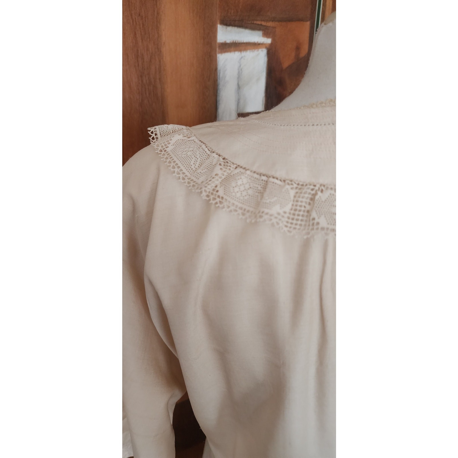 Vintage 80s Cream Silk Dress Lace Trim Edwardian Style Norma Walters