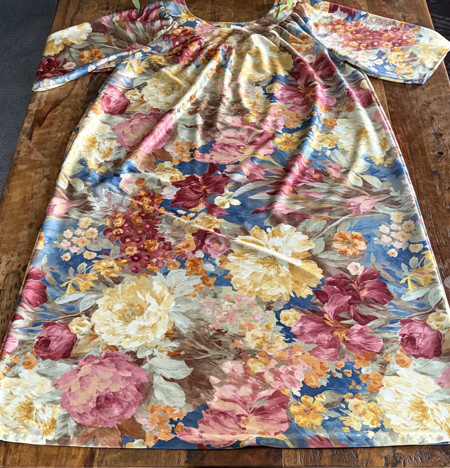 VTG Metropolitan Mumu Tent Dress Caftan Warm Tone Floral Print Size 1X 1 Pocket