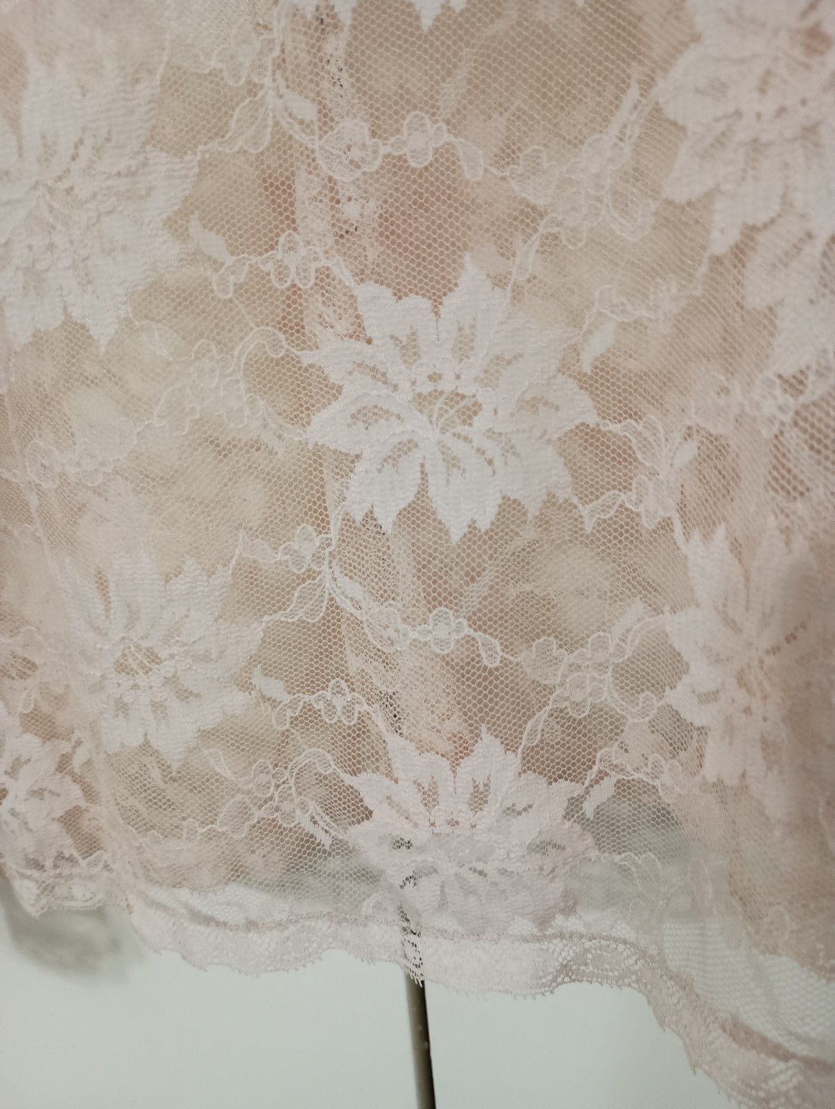 Blanche Vtg Beige Sz L Nylon Solid Lace Negligee Sleeveless Robe Kimino