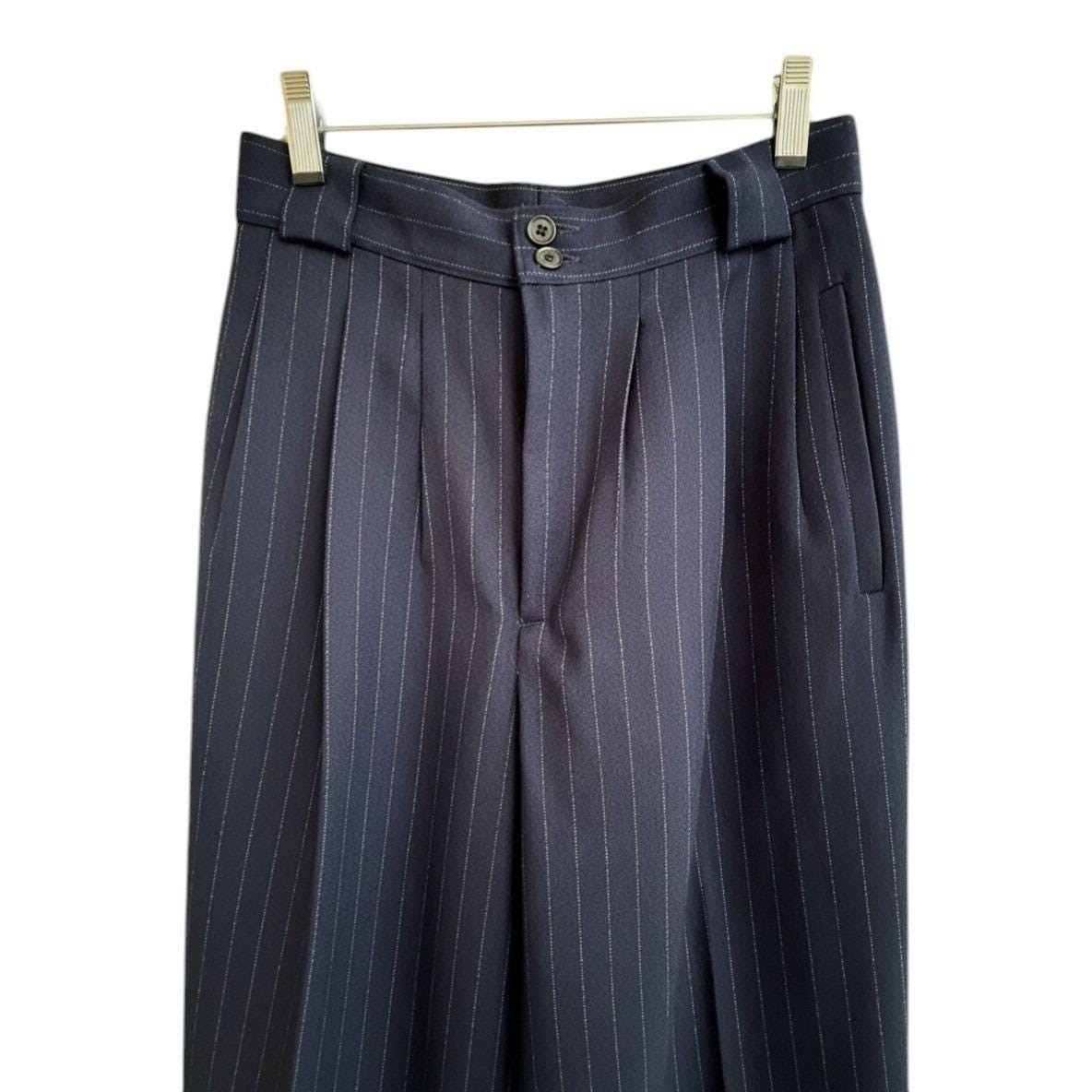 VTG Giorgio Sant&rsquo;Angelo 100% Wool Pinstripe Trousers Navy Blue 70s Academia sz 6
