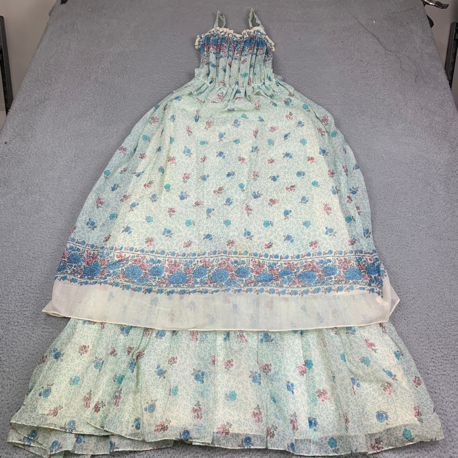 Vintage 70&rsquo;s 60s Dress Womens Size 5 Chiffon Tiered Maxi Sleeveless Cottagecore