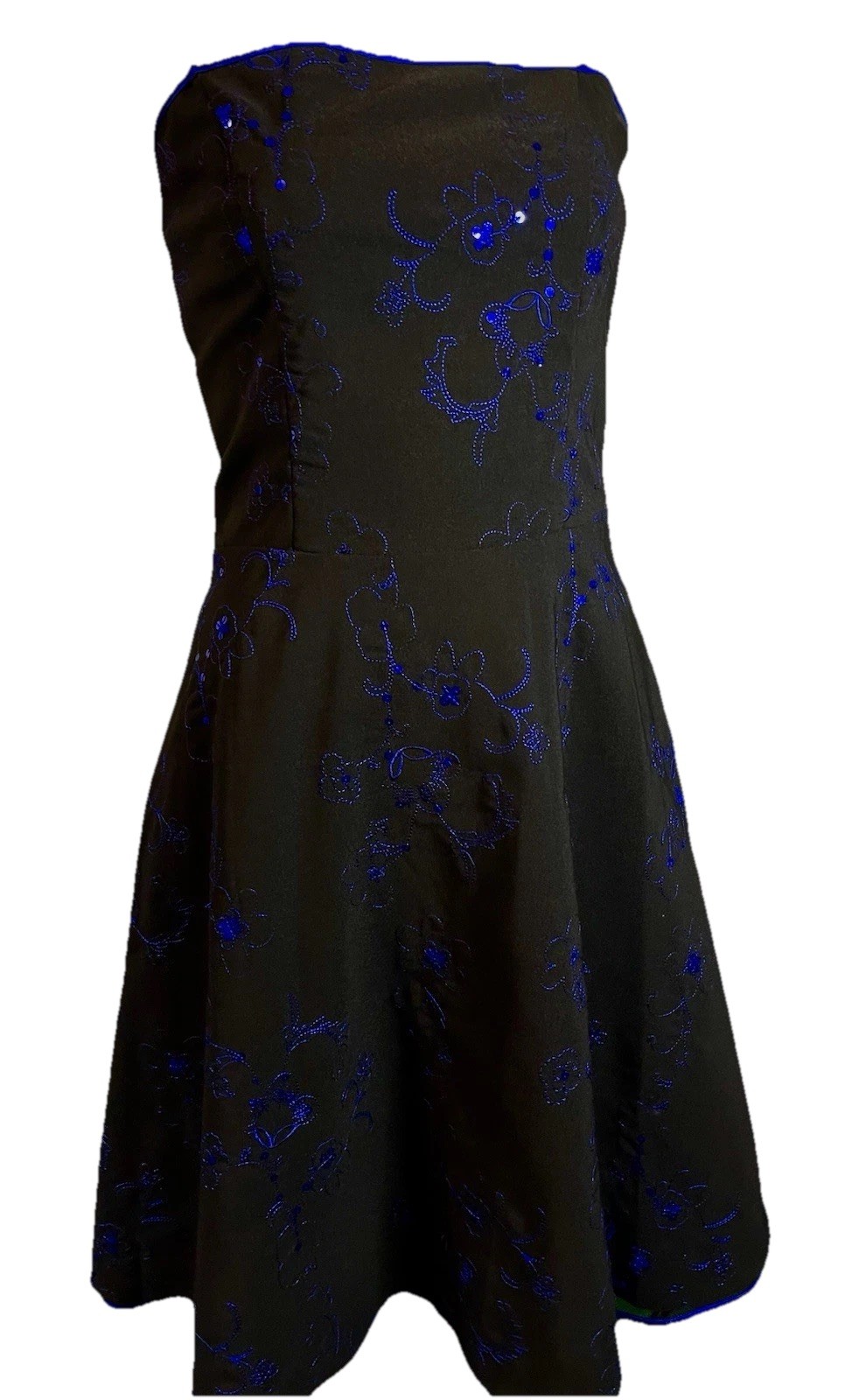 Black Formal Dress Embroidery & Sequin Pattern W/Tulle Slip SIZE M