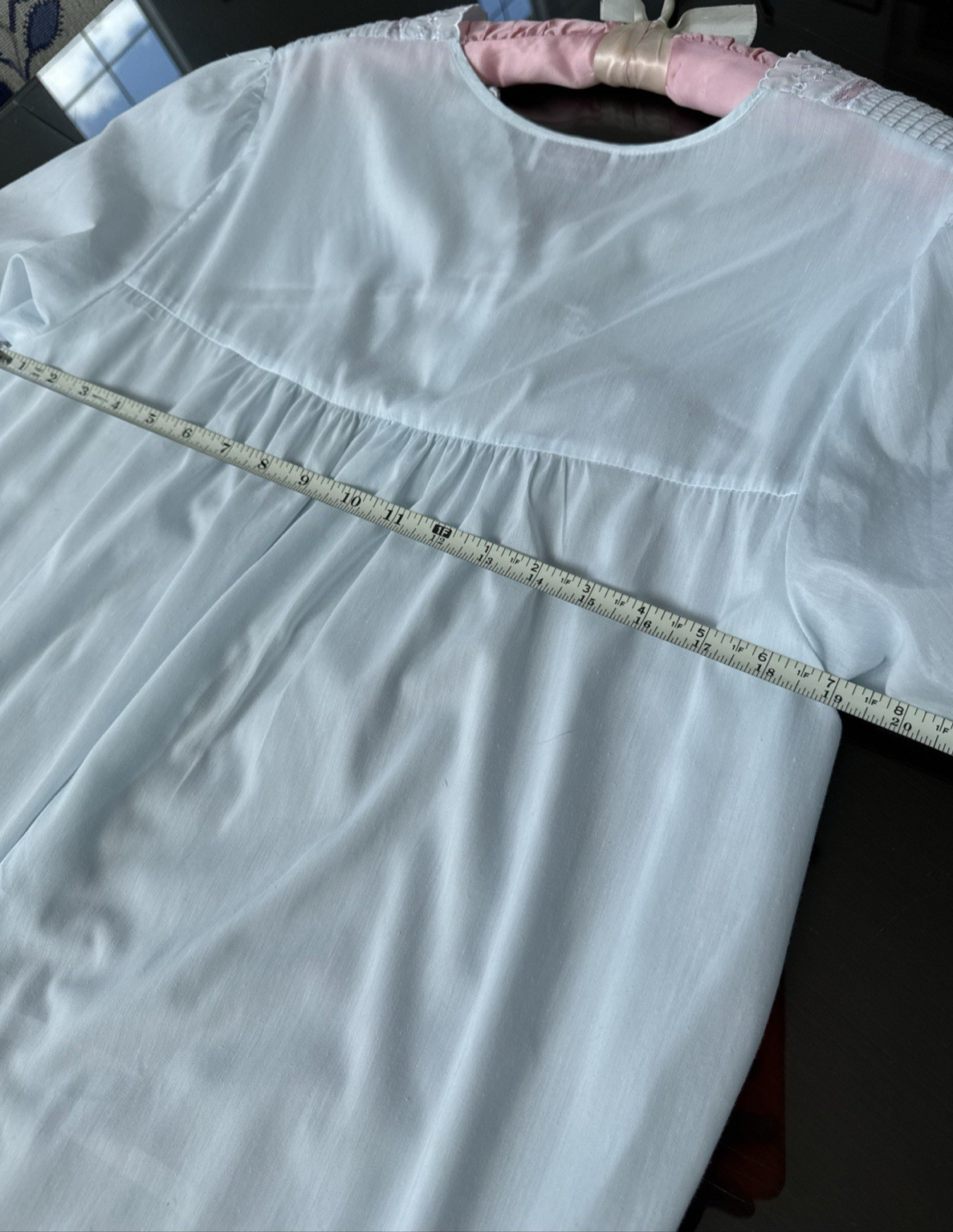 Vintage Vanity Fair Size Large Powder Blue Peignor Robe Little Buttons Lace
