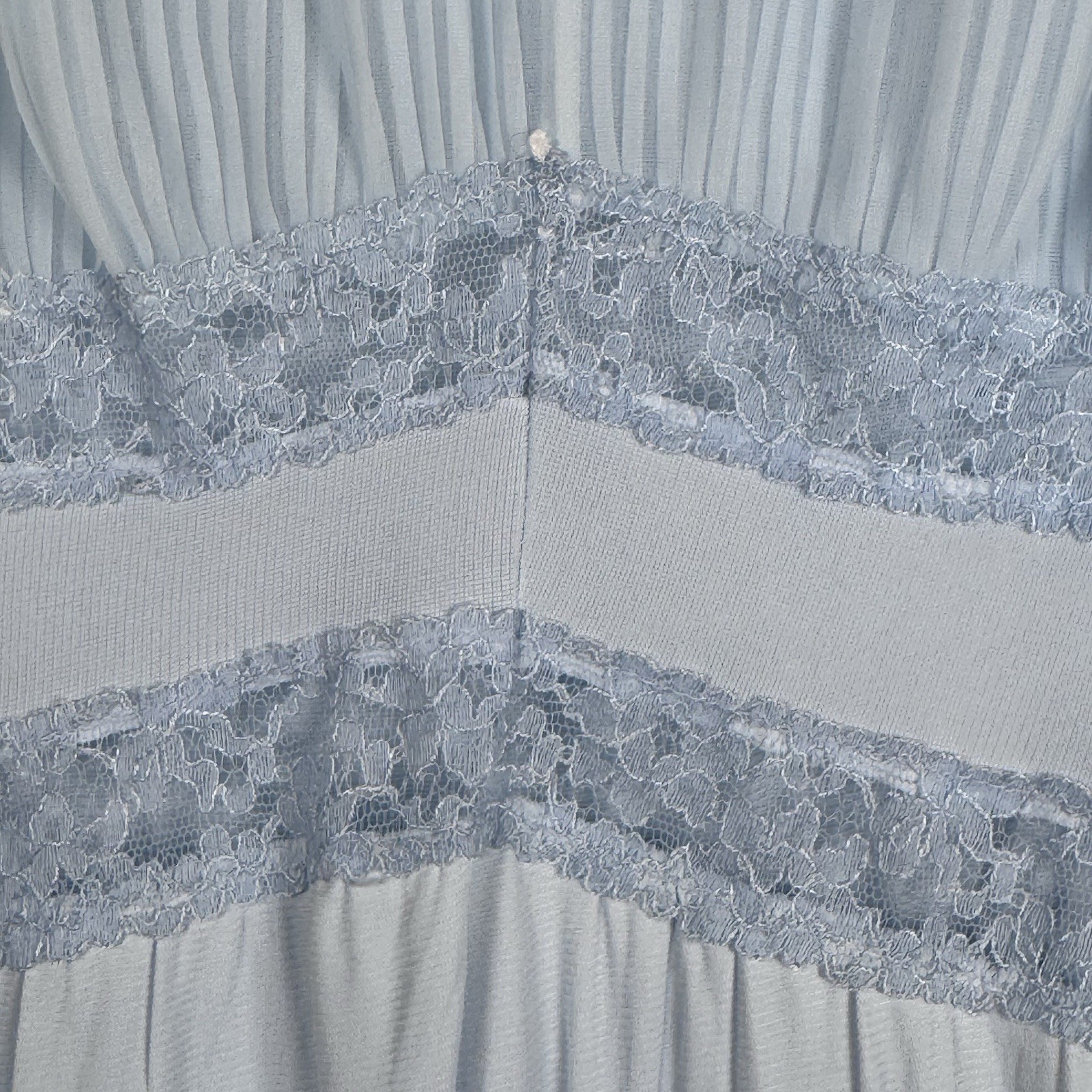 Vintage Charmode Blue Acetate Tricot Nightgown Lace Maxi Gown 32 USA
