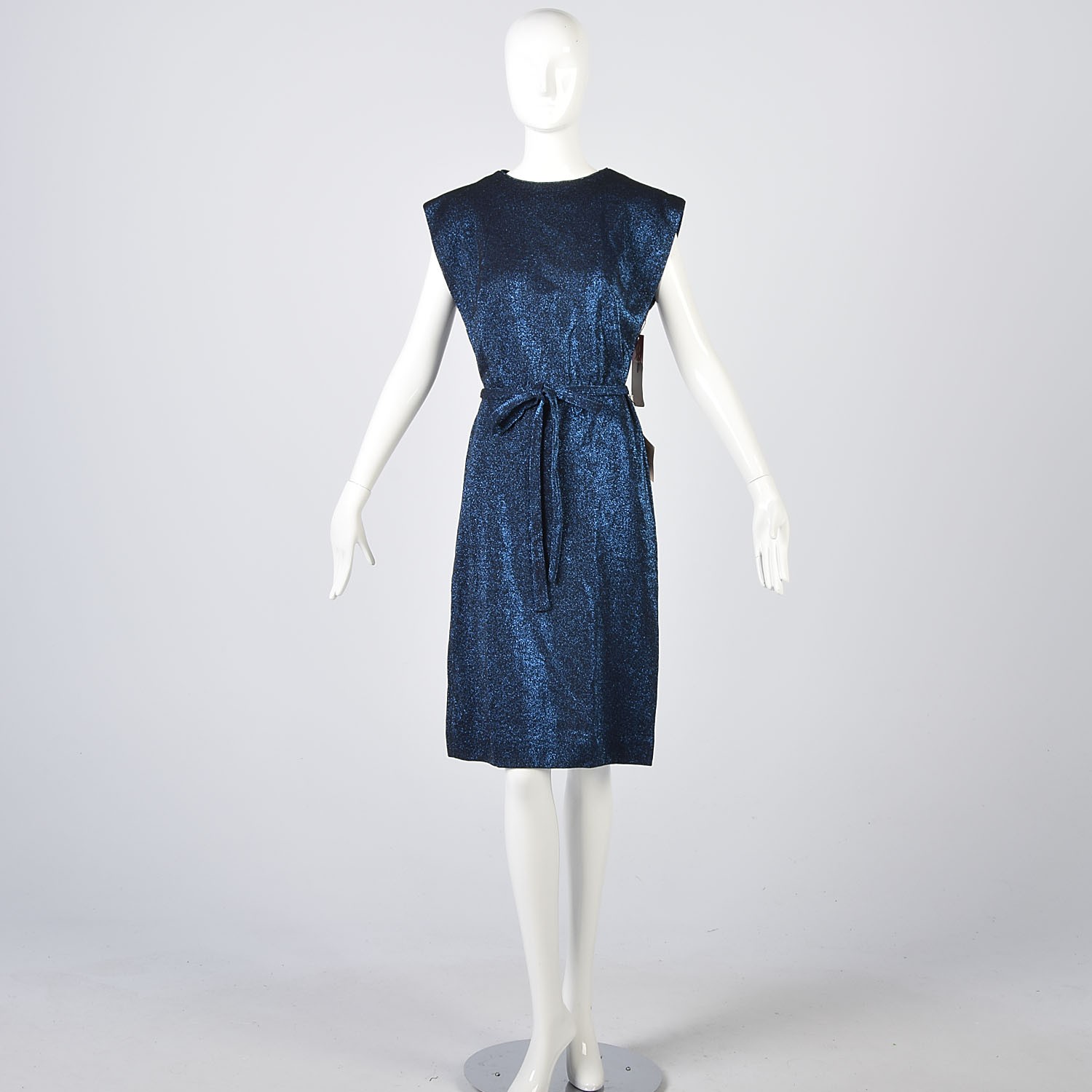Vintage 1960s Lurex Knit Dress Blue Black Sparkle Cocktail Party Deadstock