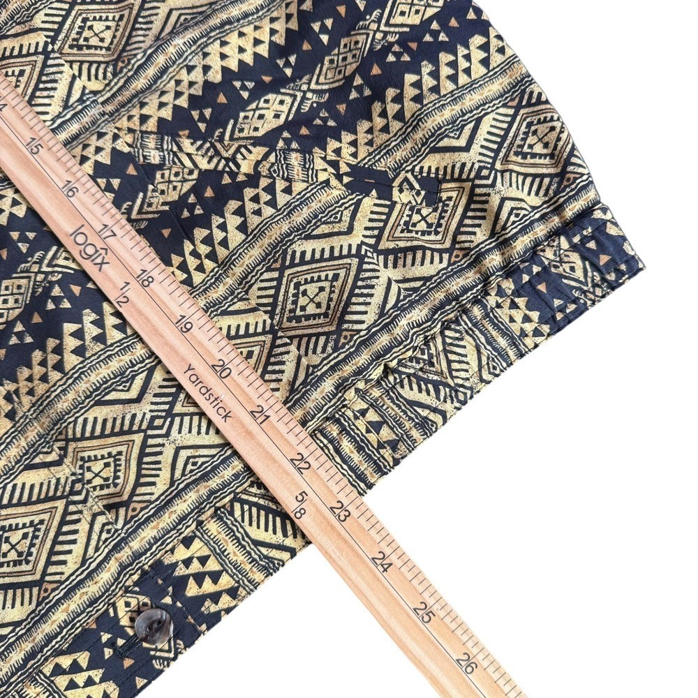 Vintage 80s Silk Aztec Geometric Slouchy Jacket Size S Petite Black Gold Tribal