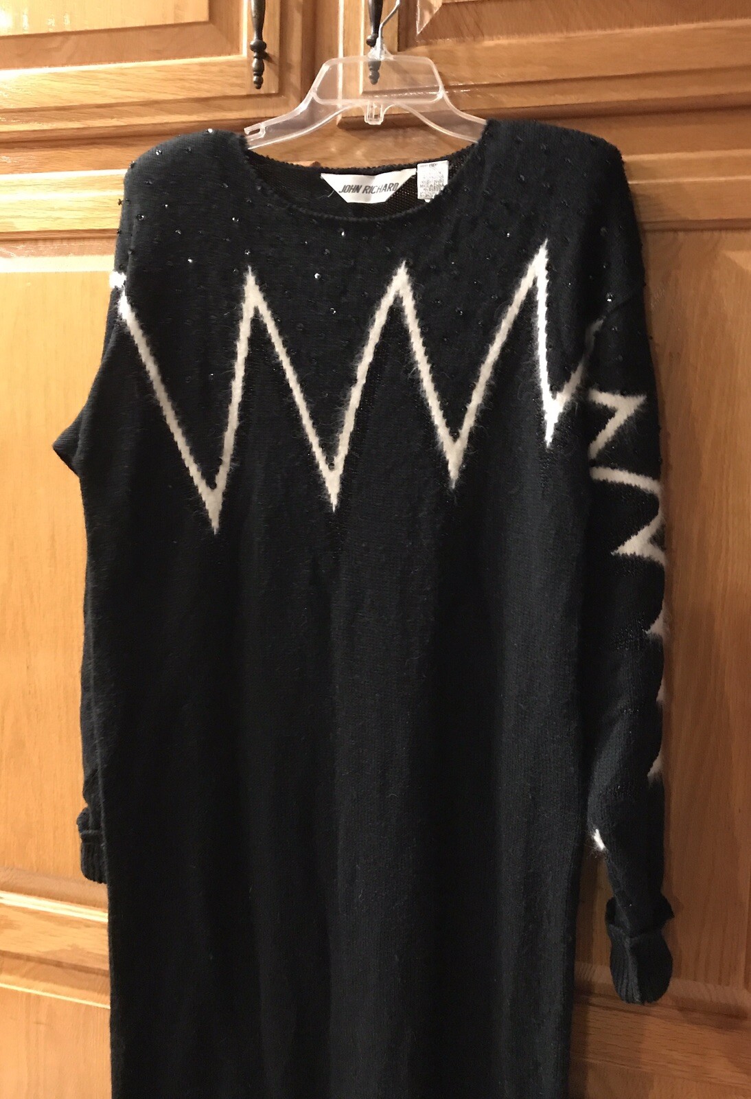 Vtg JOHN RICHARD ANGORA BLEND LONG BLACK EMBELLISHED MAXI SWEATER DRESS SMALL