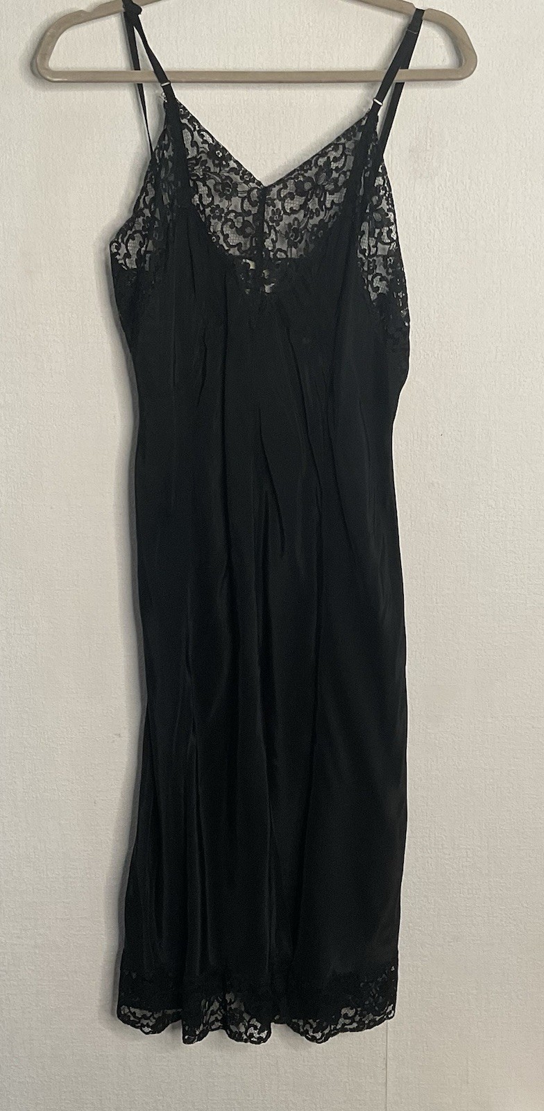 Vintage Sears Charmode Nylon Full Slip Lace Trim Lingerie Dress Black Size Small