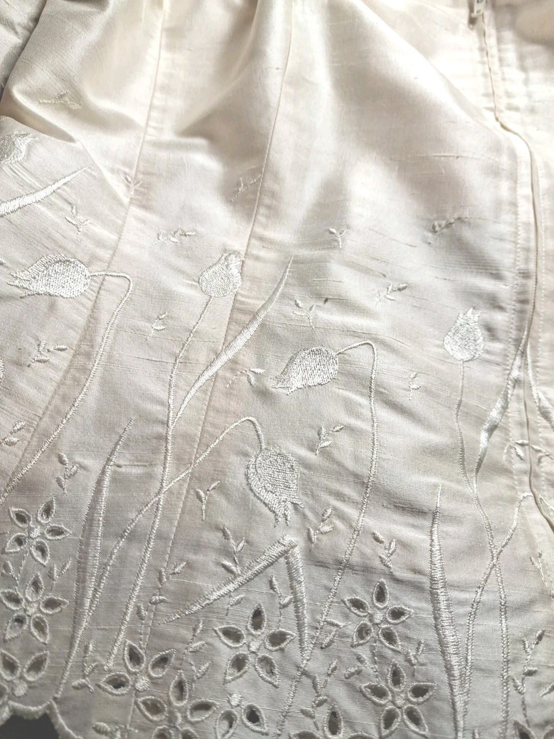 VTG Cachet Ivory 100% Silk Embroidered Evening Jacket Sz 12 Zip Front 3/4 Sleeve