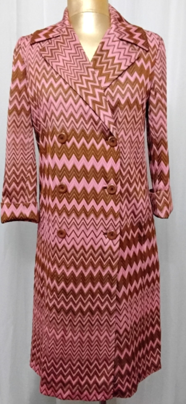 RARE Vintage MISSONI Chevron Coat Jacket Pink Brown 1960s-70s