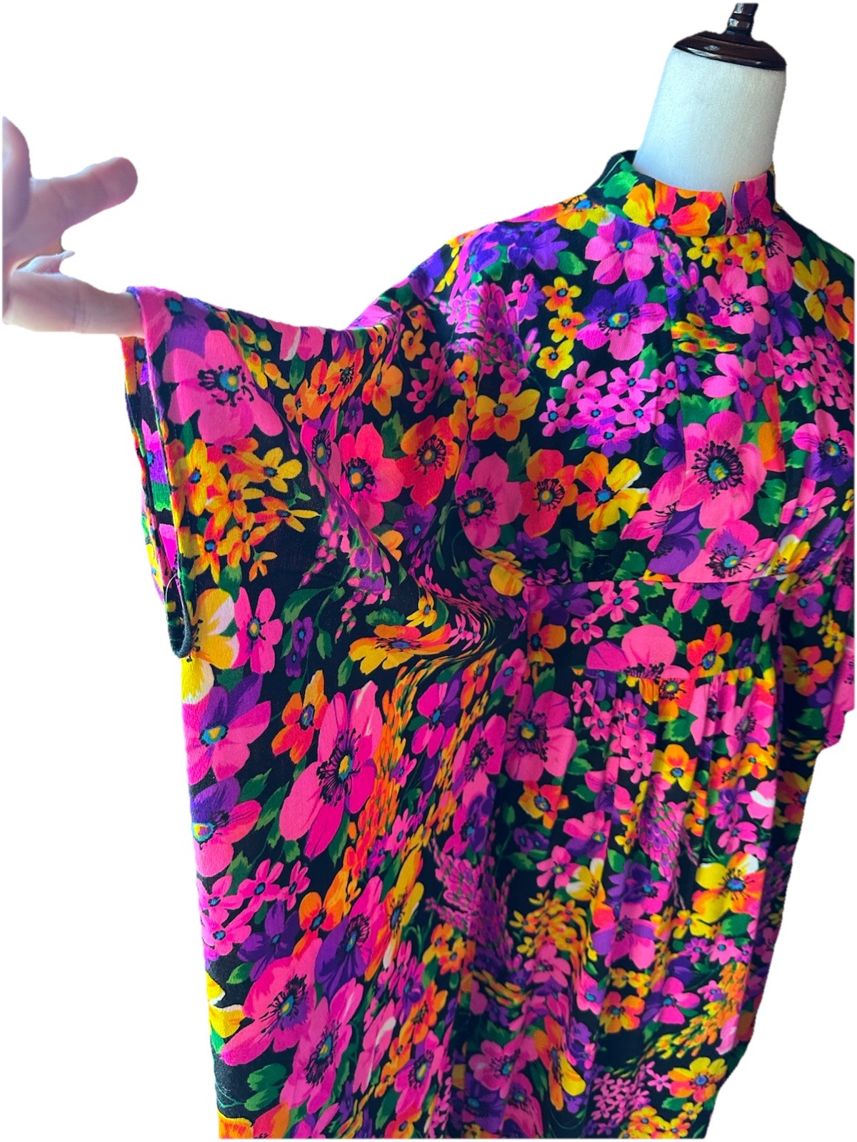 Vtg 60s/70s Hawaiian Psychedelic Floral Caftan Kaftan MUMU Maxi Dress One Size