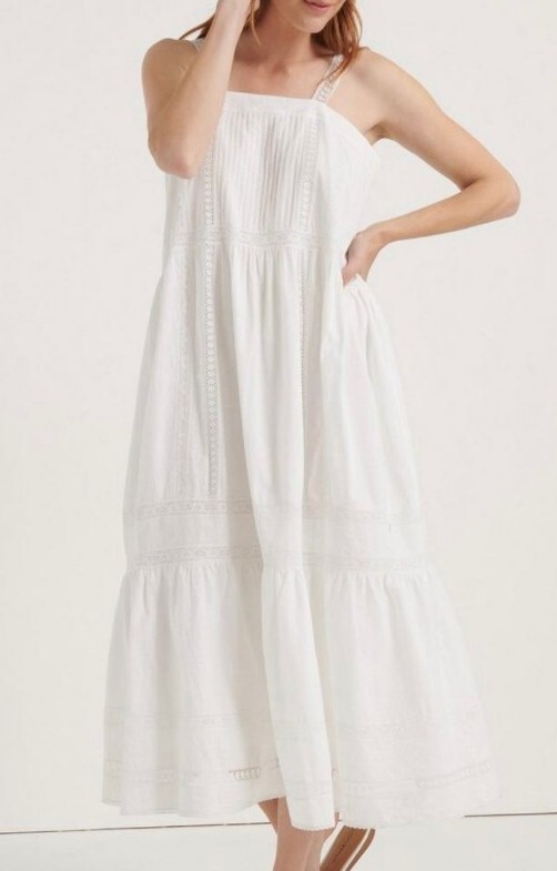 Lucky Brand NIP Pomegranate Inset Cotton Voile Prairie Dress MSRP $269