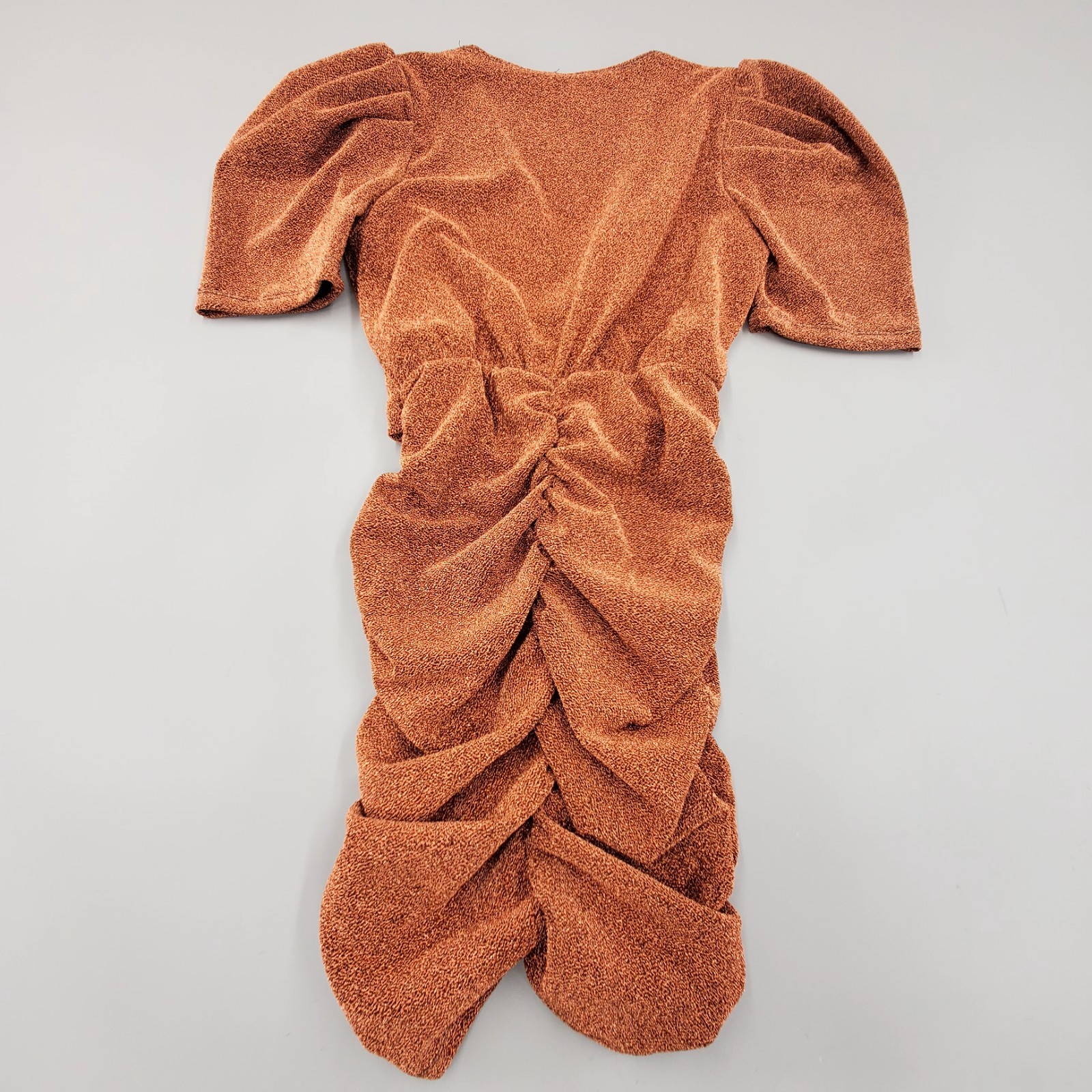 Vintage 80s Party Disco Dress Bronze Gold Lurex Sparkle Mini Bodycon Retro Sz M