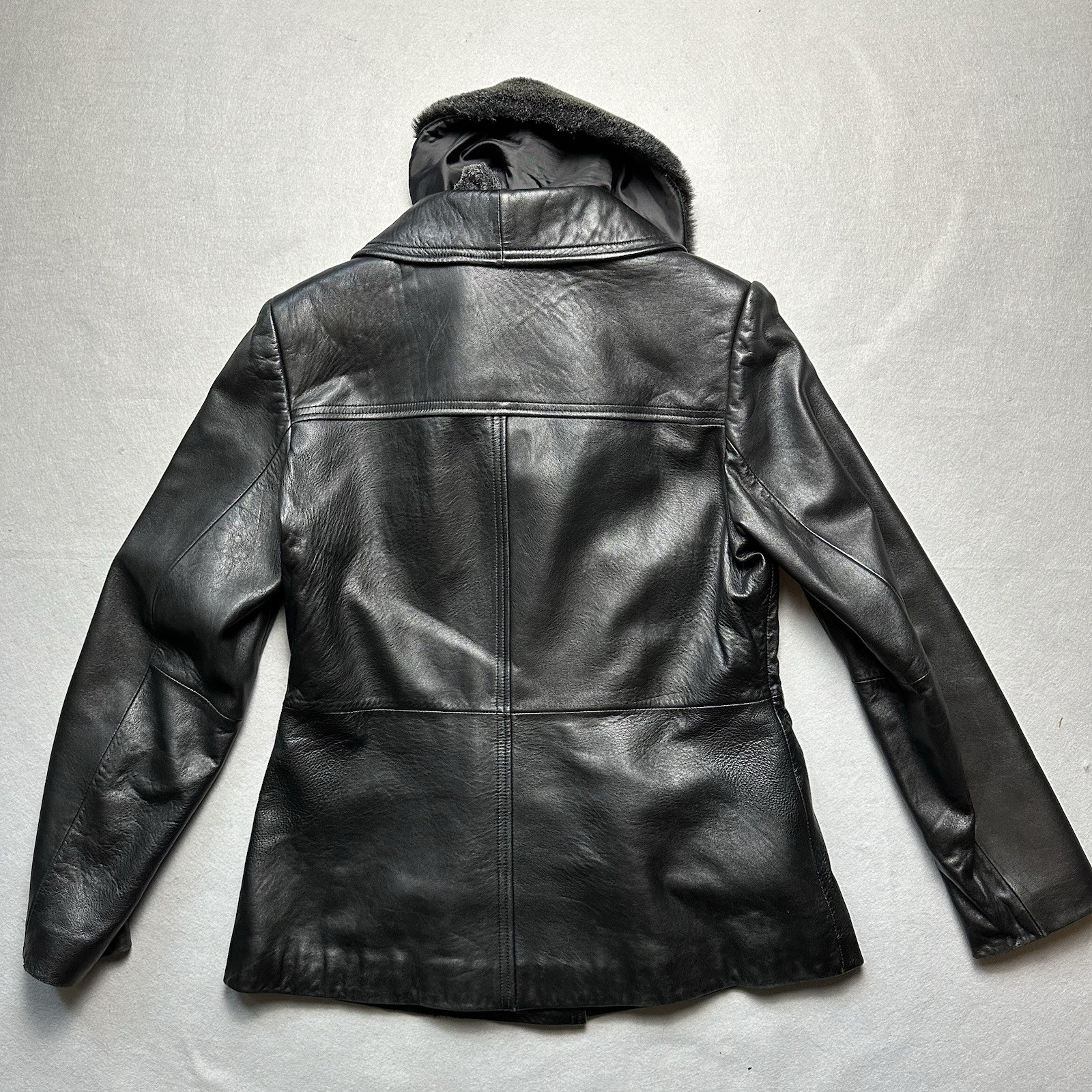 Y2K Preston & York Leather Jacket Detachable Fox Fur Collar Sz M Coat Lambskin