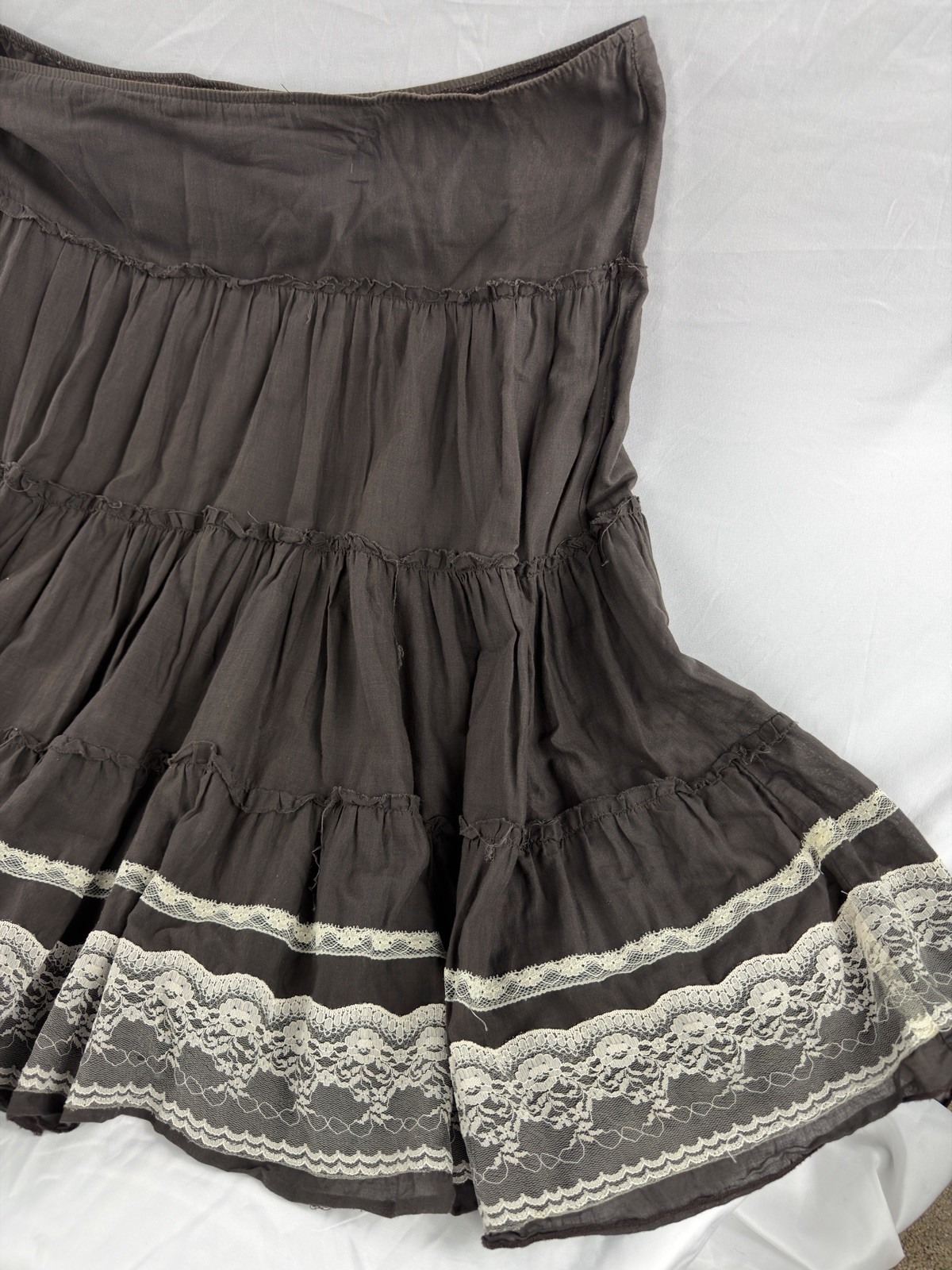 Vintage Miss Chievous brown Boho Hippy Multitiered Ruffles Cotton Skirt Sz L