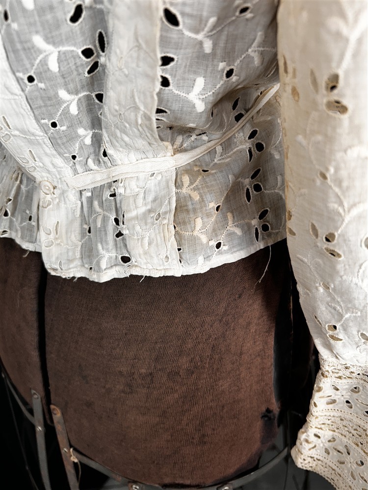 antique blouse white eyelet Victorian Edwardian bust 34 high neck original 1880