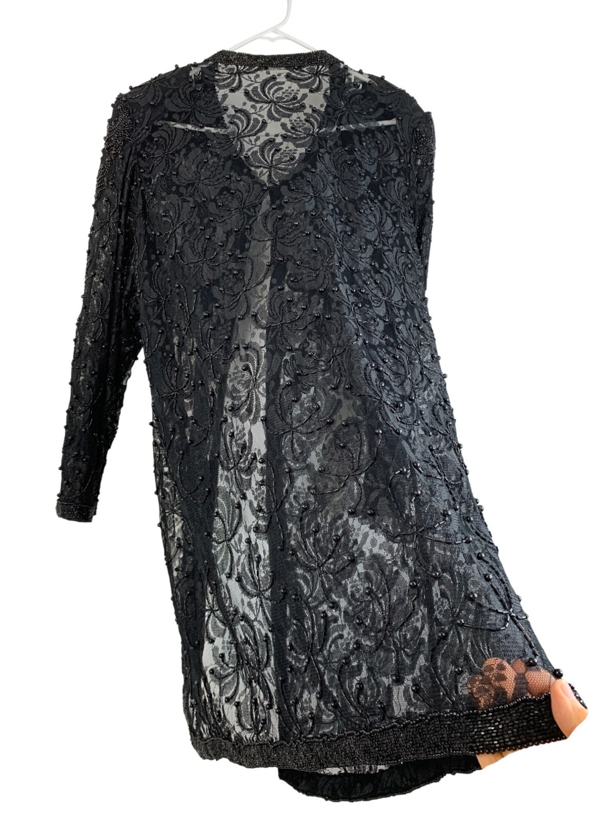 Rare VTG 90s Brilliante By J.A. Black Bead Lace Cardigan Jacket Mother of Bride