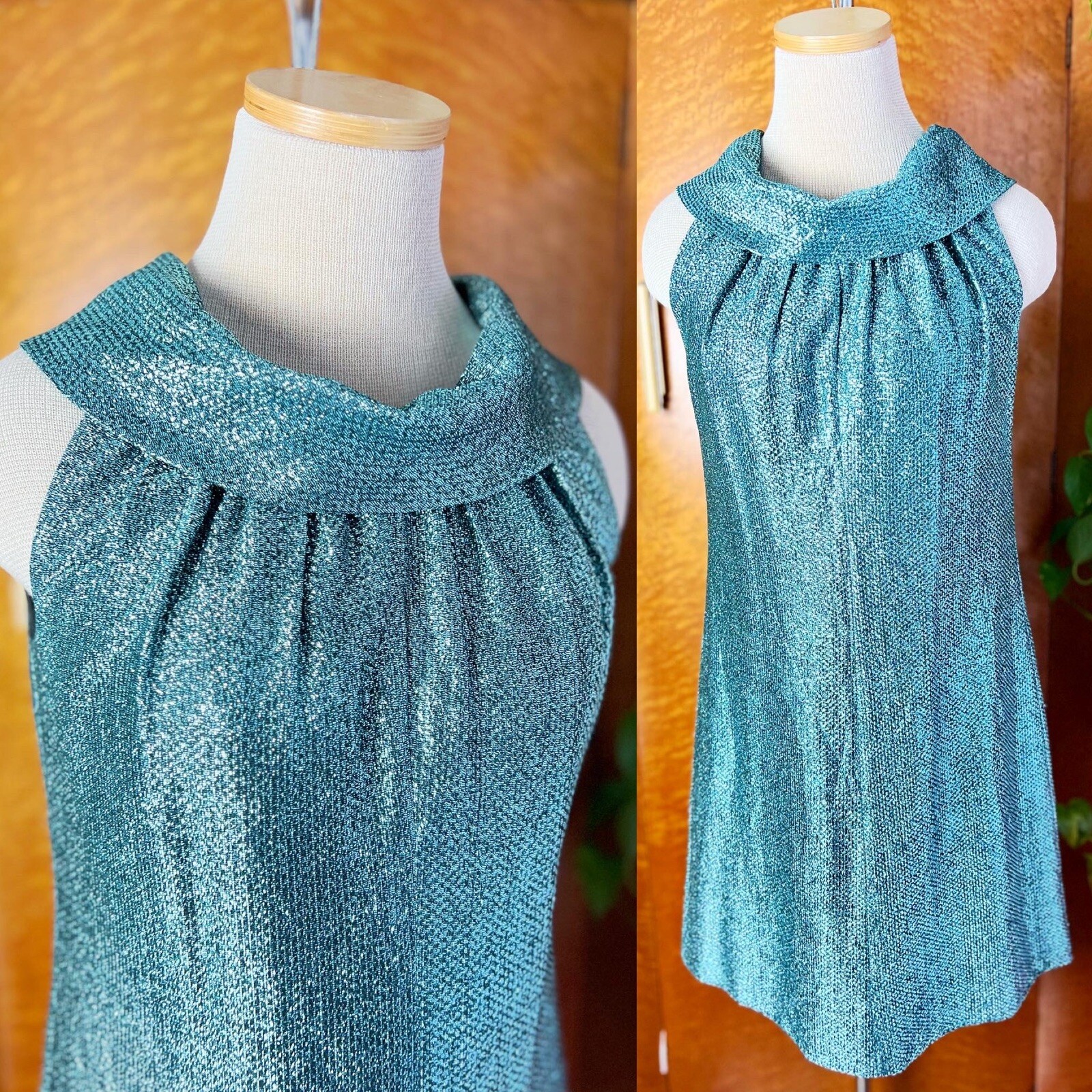 CLIFTON WILHITE 1960’s 60s Vintage Blue Metallic Lame Lurex Mod Cocktail Dress M